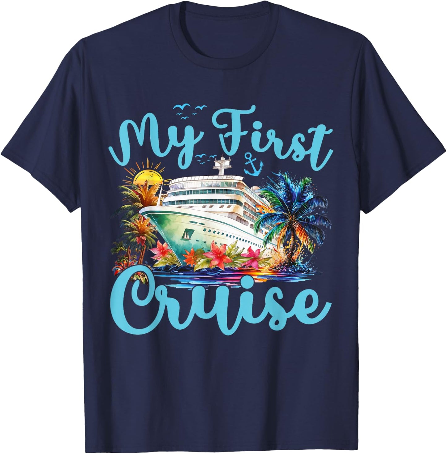 Cruise Ship Vacation Trip Family Cruising My First Cruise , Small, Black T-Shirt - T-Shirt | Navy