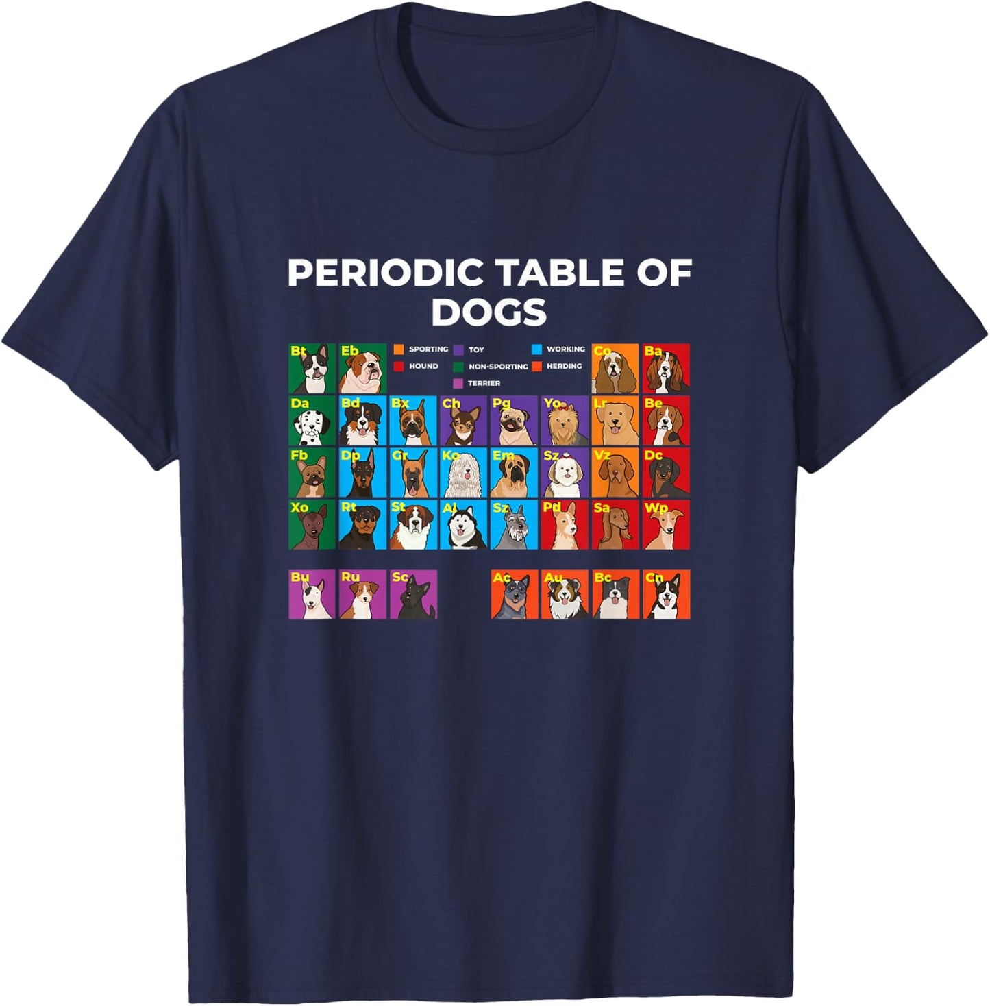 Periodic Table of Dogs, Dog Lover, Funny Science Men Women Kids T-Shirt - T-Shirt | Navy