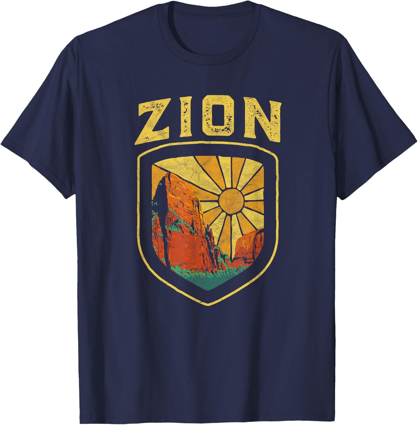 Zion National Park Vintage Badge Retro Distressed 80's T-Shirt - T-Shirt | Navy