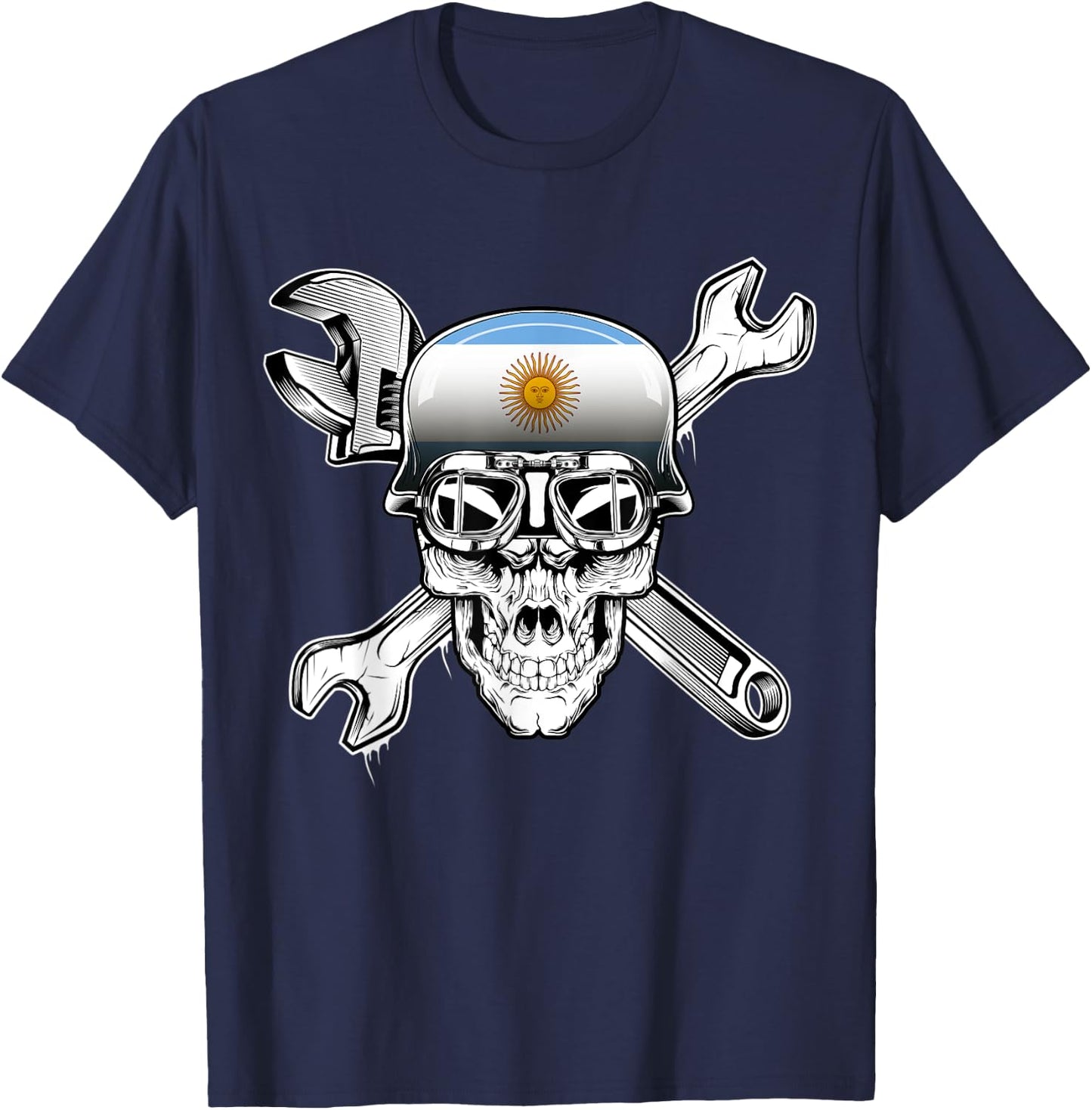 Argentina Biker Skull Motorcycle Flag T-Shirt - T-Shirt | Navy