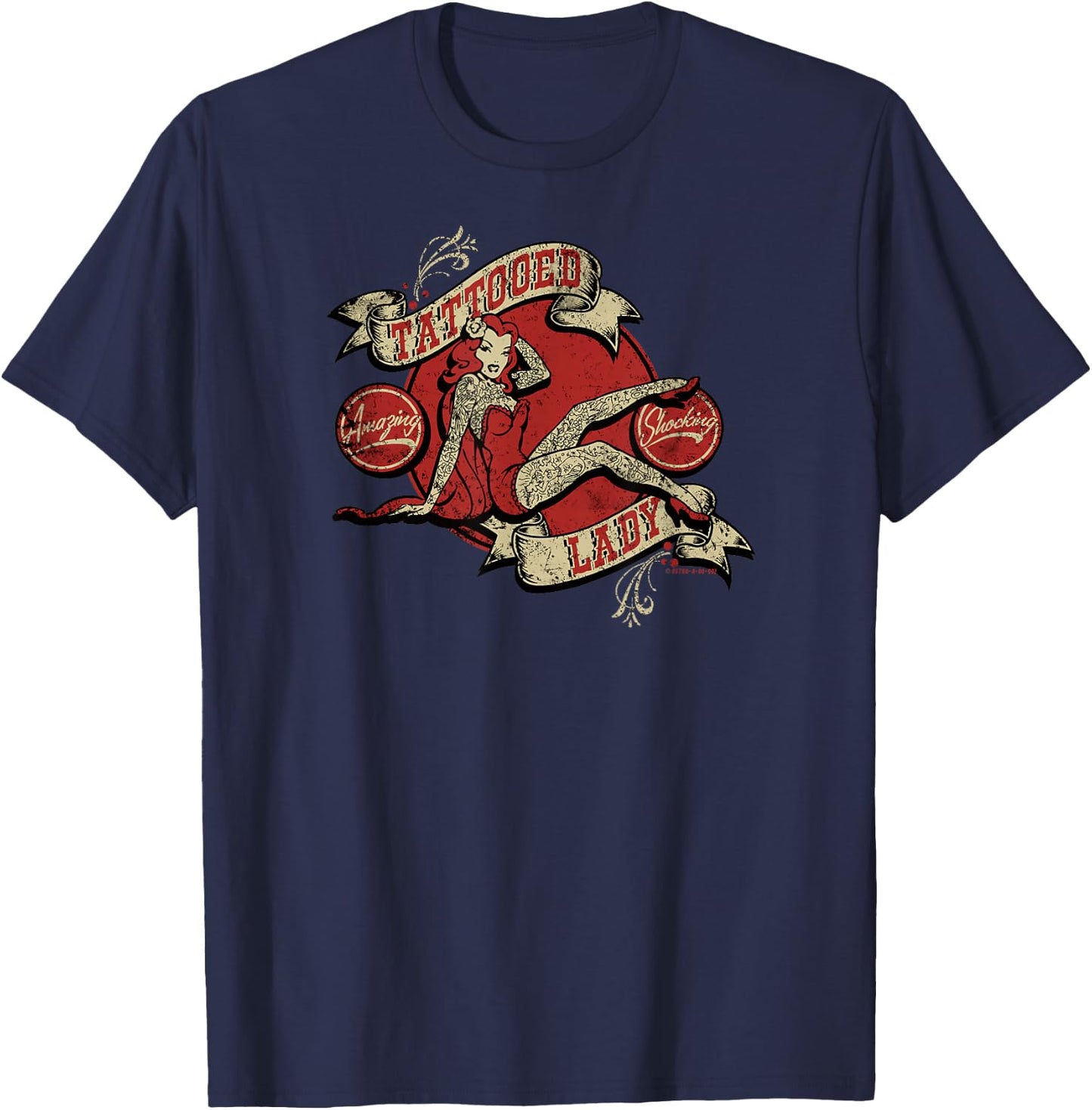 Pinup Tattoo Lady Vintage Retro Ink Sideshow Retro-a-go-go T-Shirt - T-Shirt | Navy
