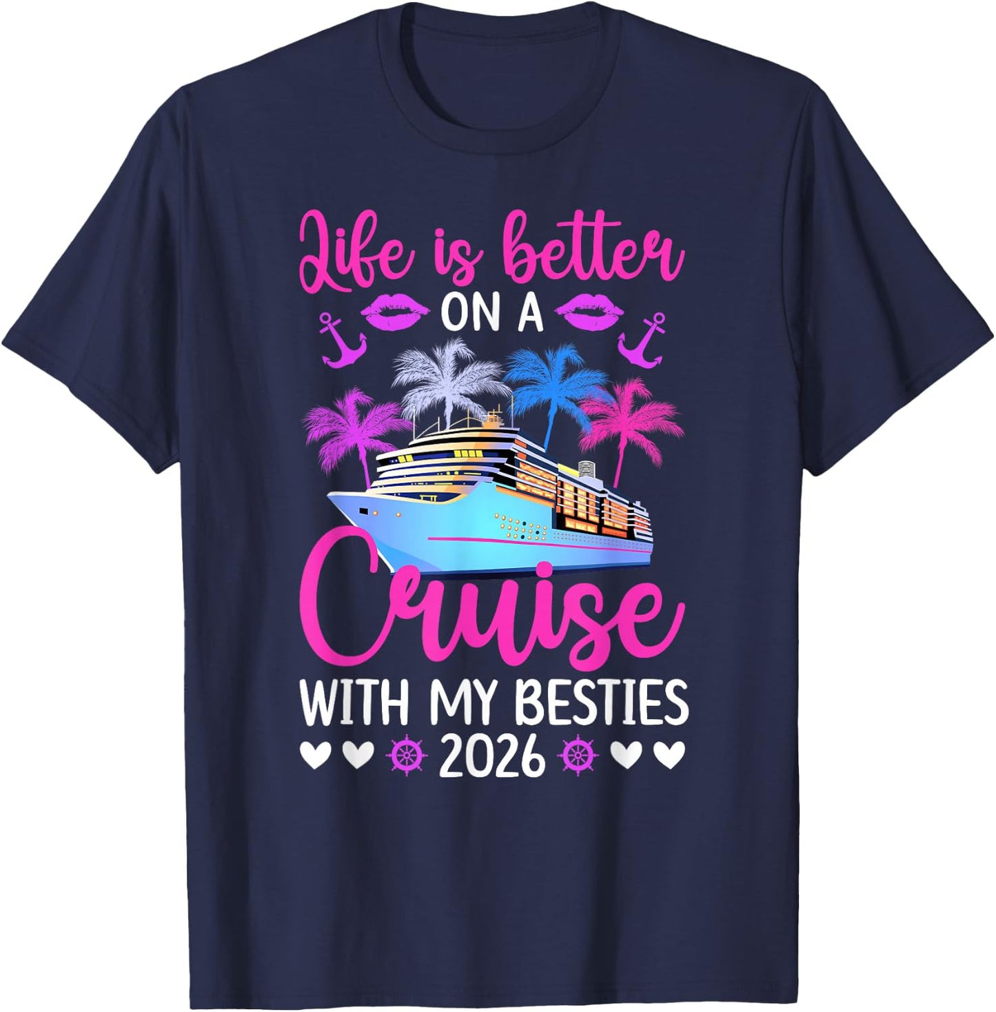On A Besties Cruise Trip 2026 Vacation Best Friend Cruising T-Shirt - T-Shirt | Navy
