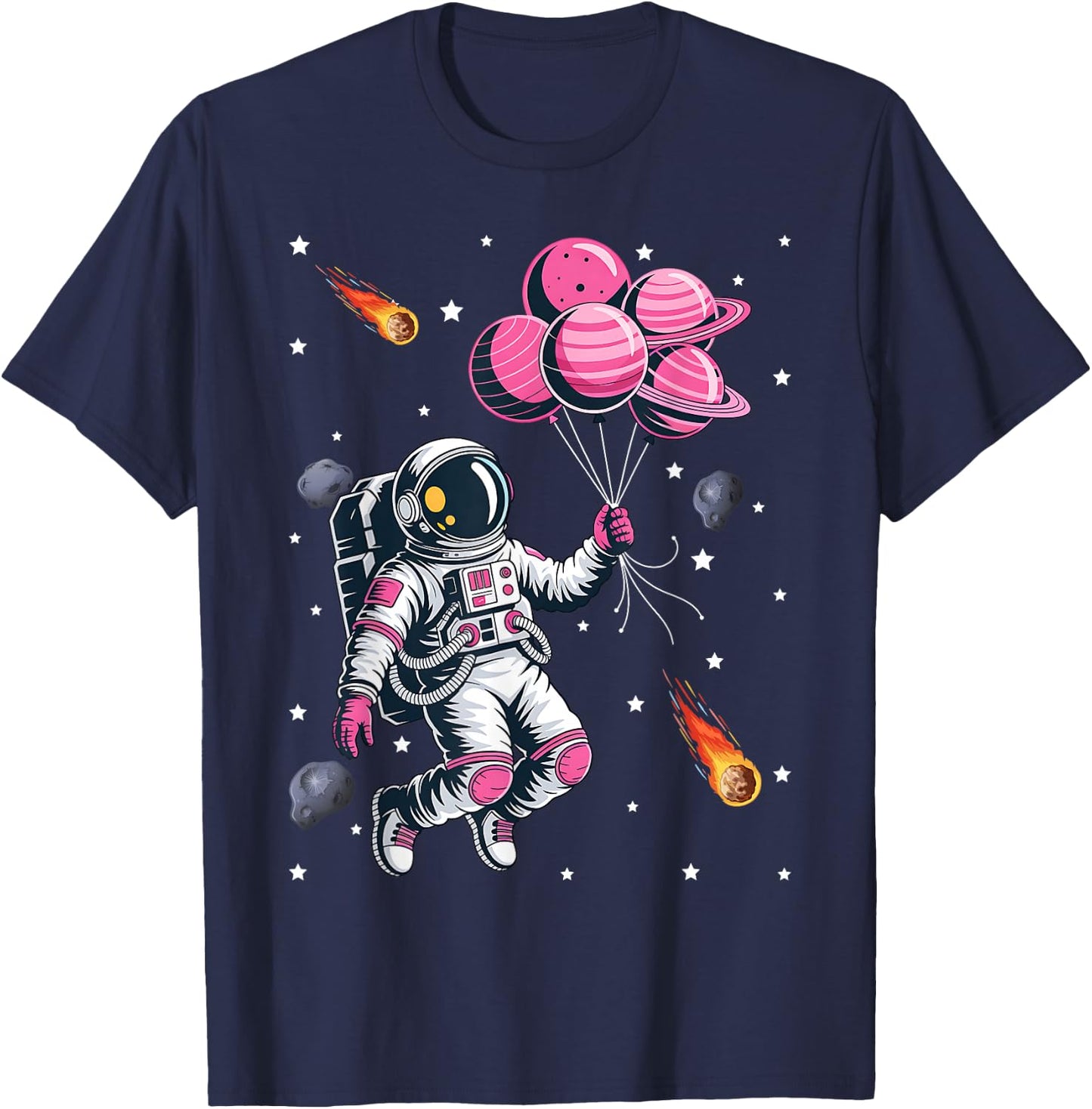 Girl Astronaut Balloon Planets Space Galaxy Girls Kids T-Shirt - T-Shirt | Navy