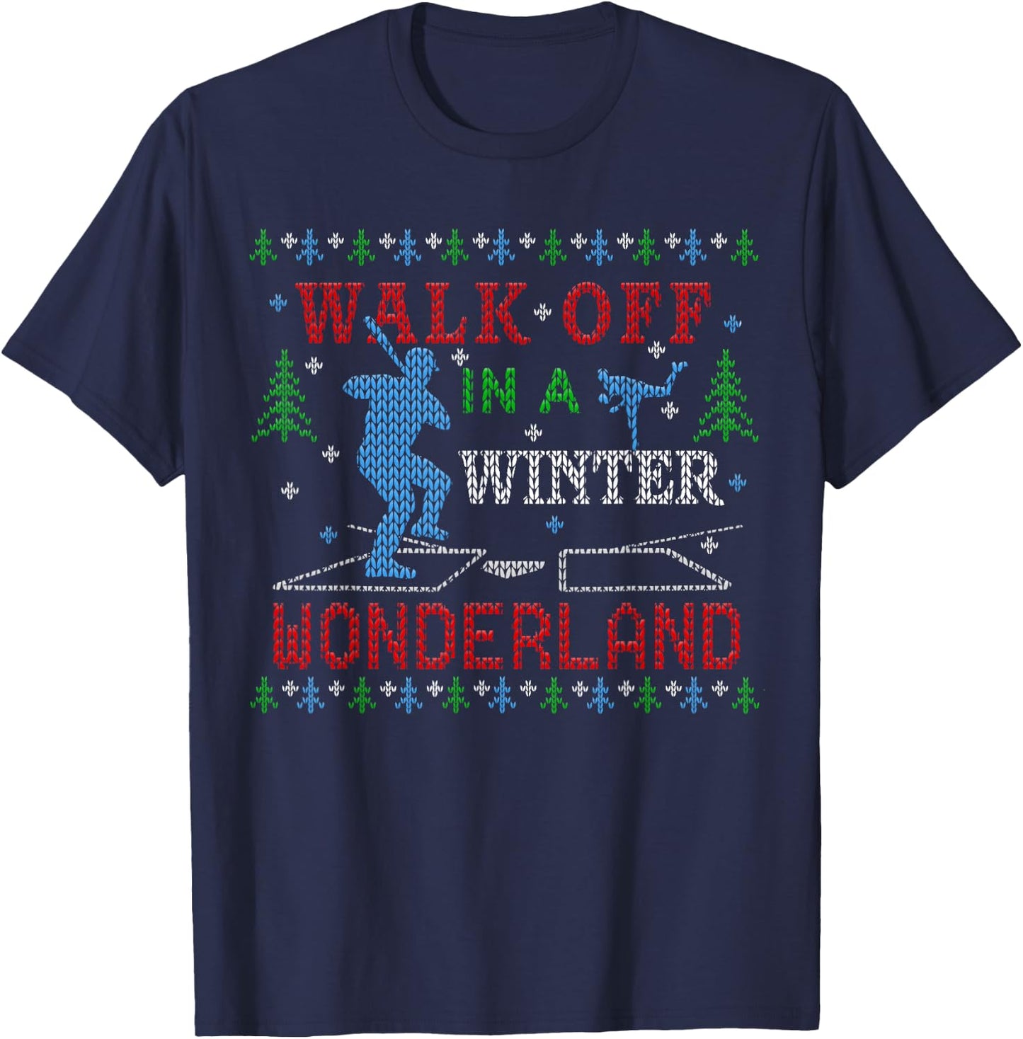 Baseball Softball Walk Off Ugly Christmas Sweater Party T-Shirt - T-Shirt | Navy