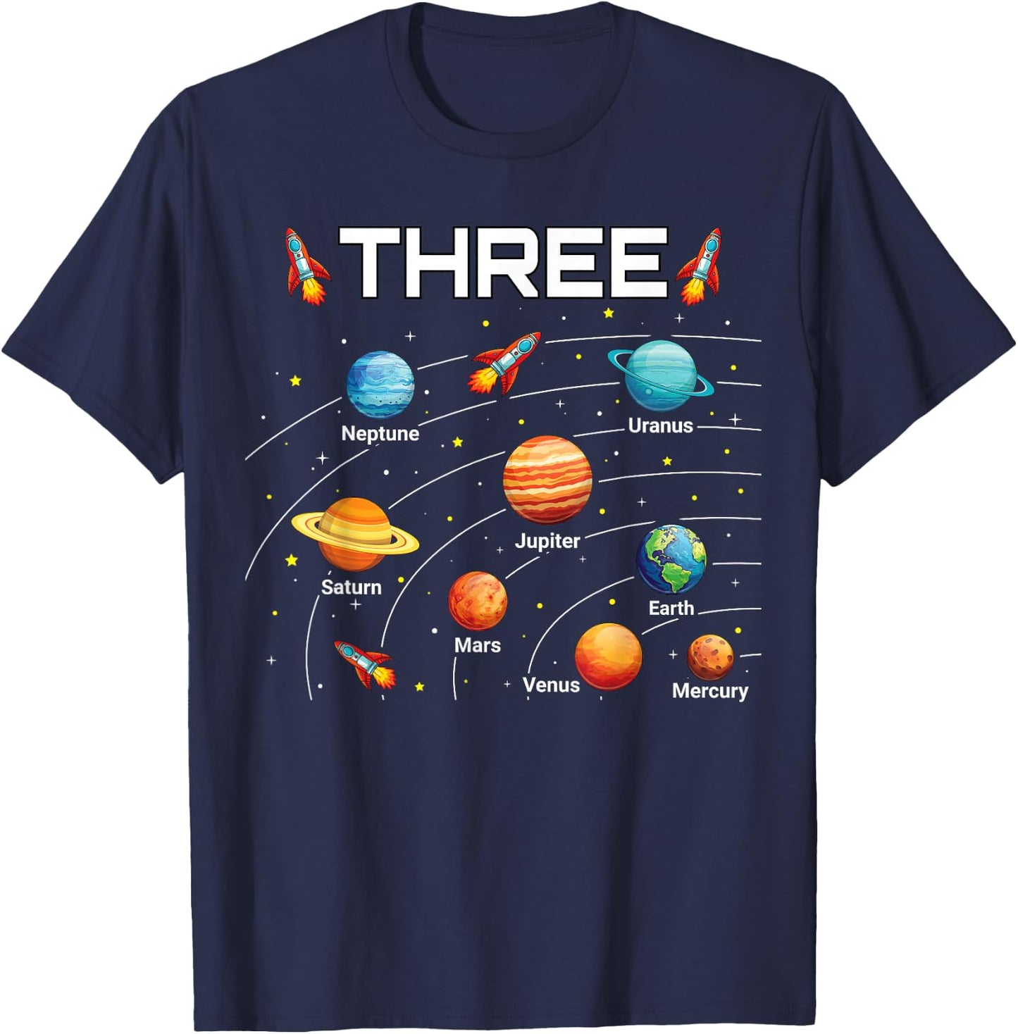 3 Year Old Shirt Boys Girls Space Planets 3rd Birthday Boy T-Shirt - T-Shirt | Navy