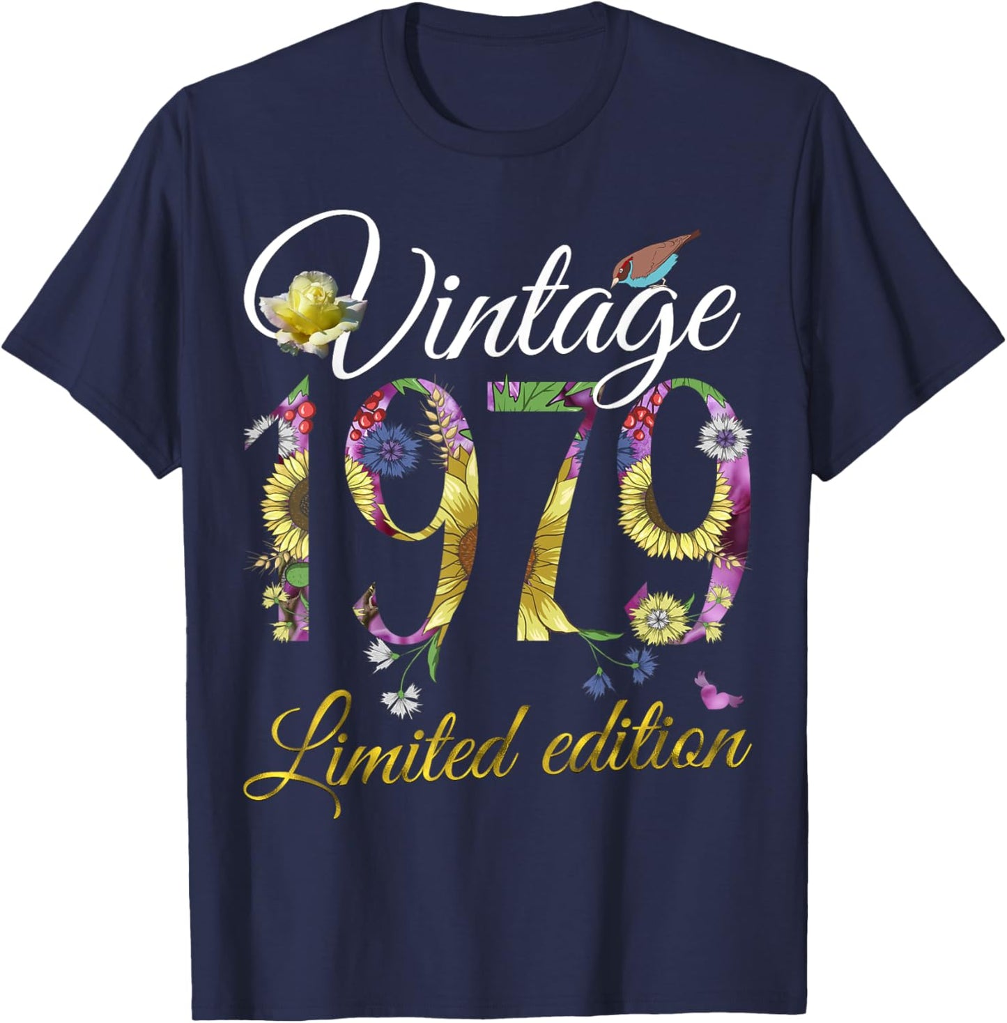 Vintage 1979 46 Year Old Sunflowers Floral 46th Birthday T-Shirt - T-Shirt | Navy