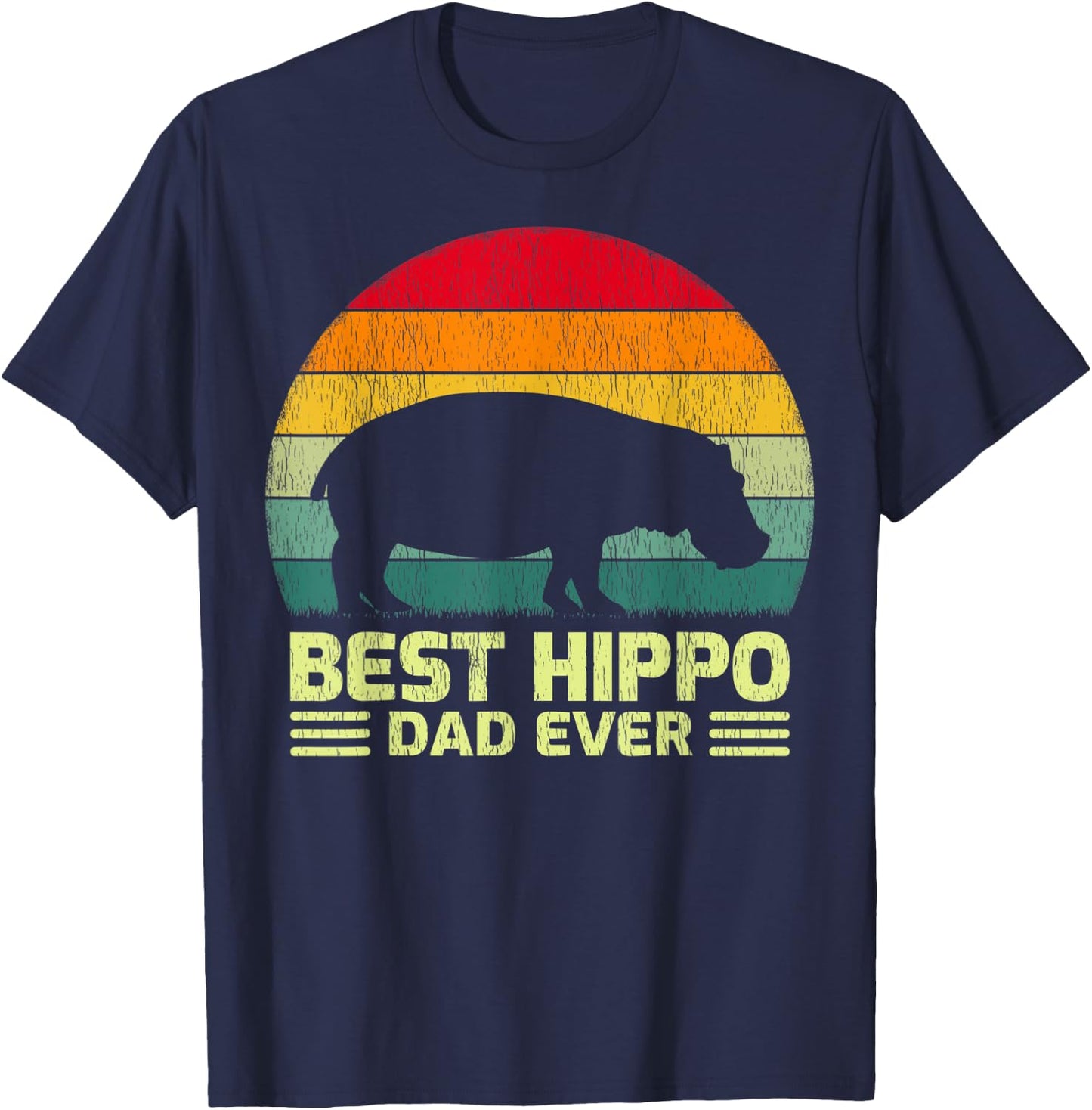 Funny Vintage Best Hippo Dad Ever Father's Day T-Shirt - T-Shirt | Navy