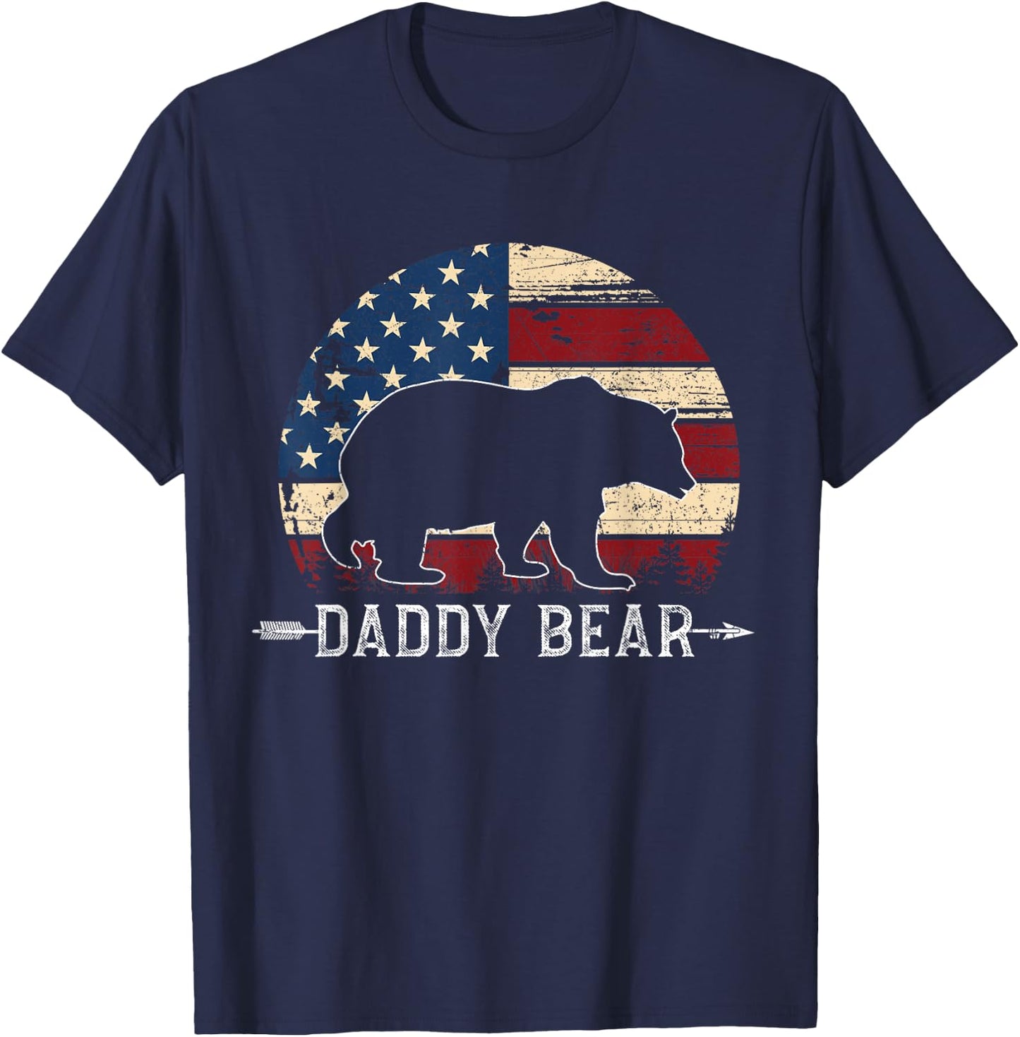 Daddy Bear American Flag 4th Of July Father's Day T-Shirt - T-Shirt | Navy