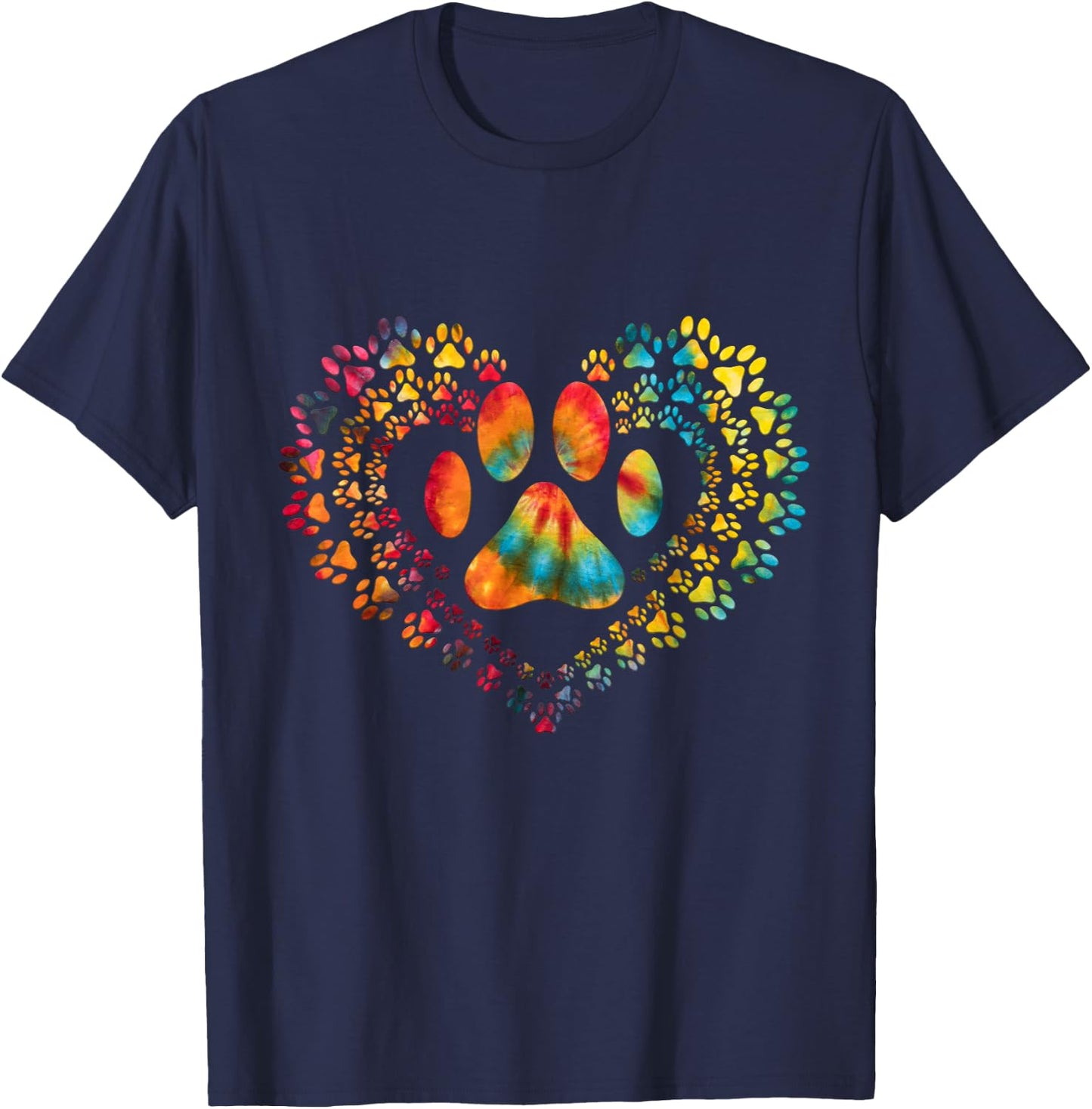 Tie Dye Love Dog Paw Print Heart Animal Lover T-Shirt - T-Shirt | Navy