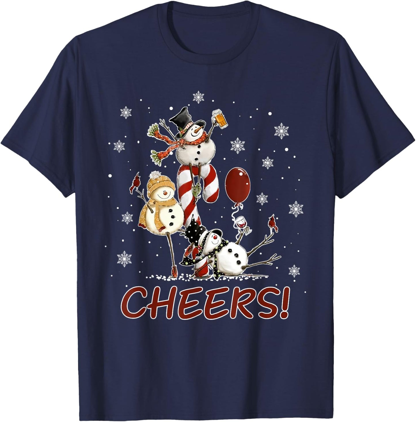 Cheers Snowman Shirt Beer Christmas Sweater Wine Lover T-Shirt - T-Shirt | Navy