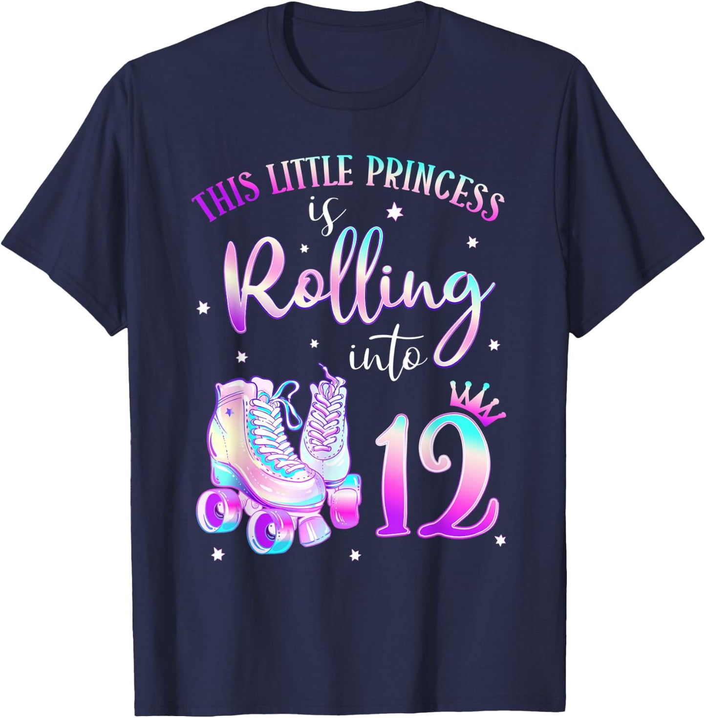 12th Bday Rolling Into 12 Birthday Roller Skate Theme Party T-Shirt - T-Shirt | Navy