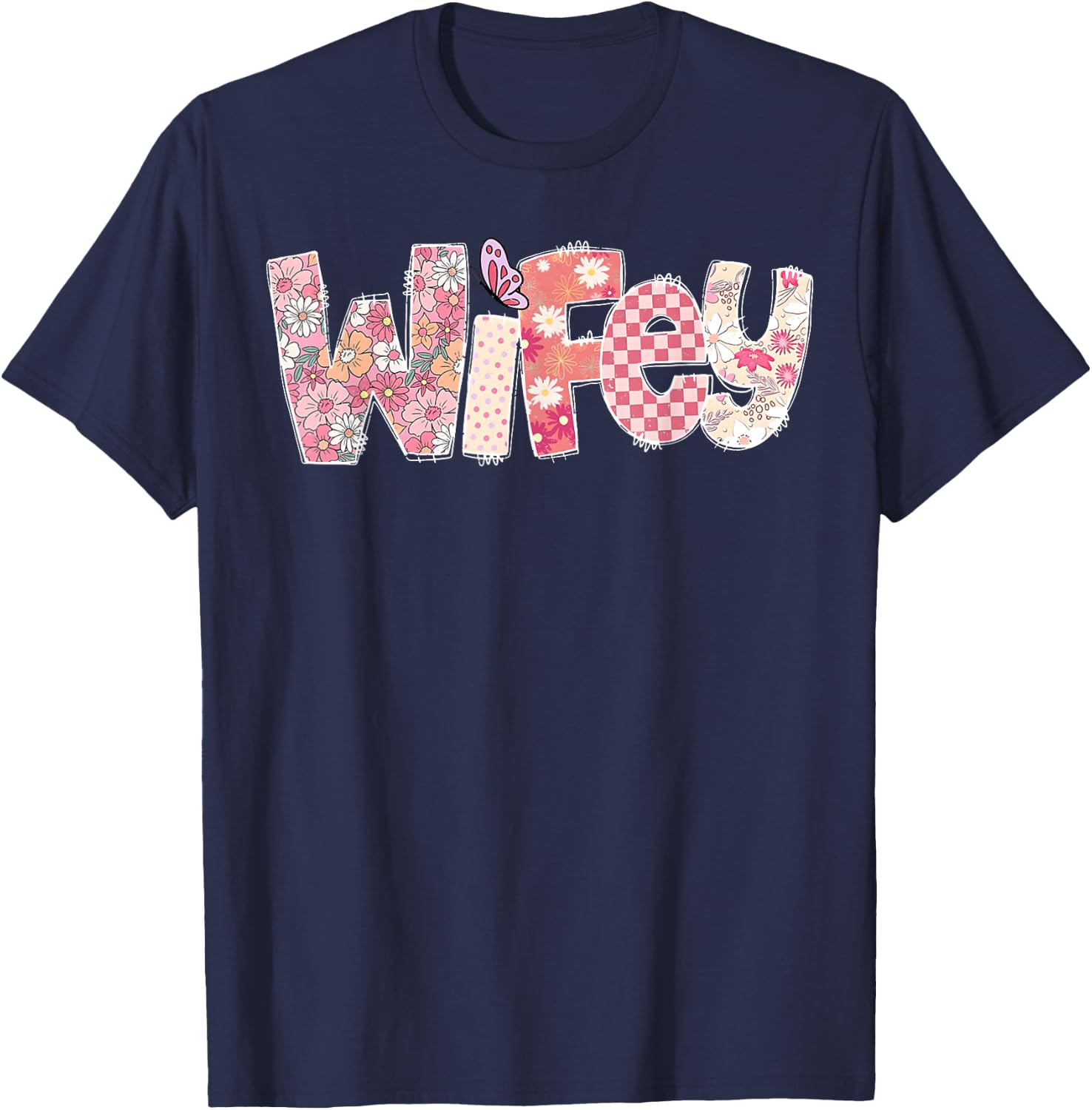 Bride Women Funny Wifey Floral Engagement Fiance Wife Women T-Shirt - T-Shirt | Navy