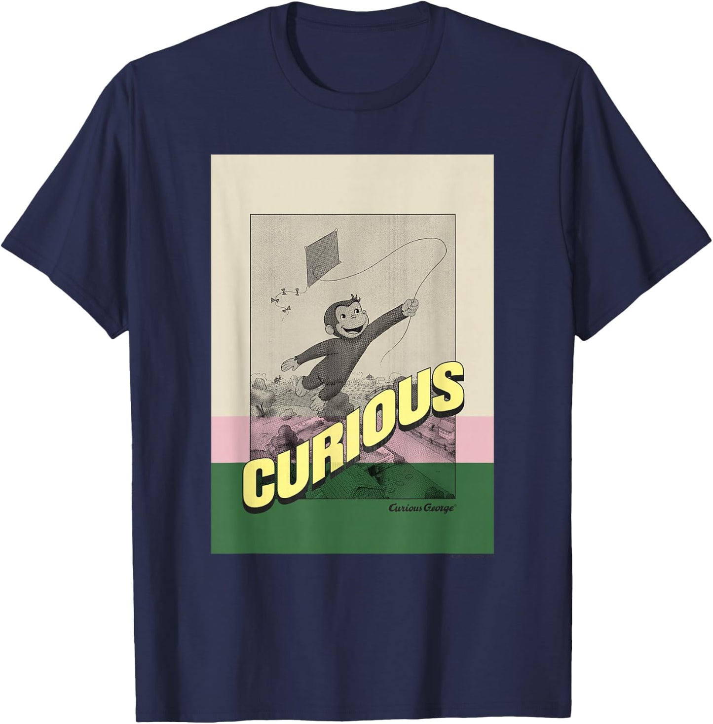 Curious George Sepia Tone Kite Flight T-Shirt - T-Shirt | Navy