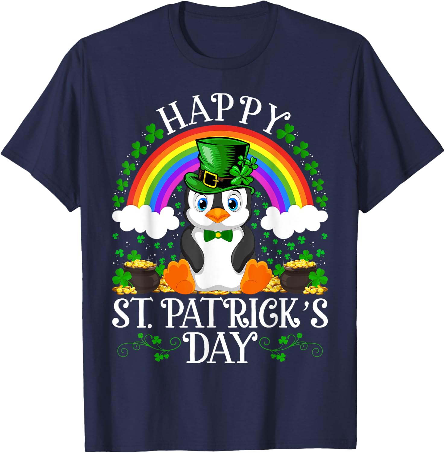 Penguin Bird Lover Rainbow Vintage Penguin St. Patrick's Day T-Shirt - T-Shirt | Navy