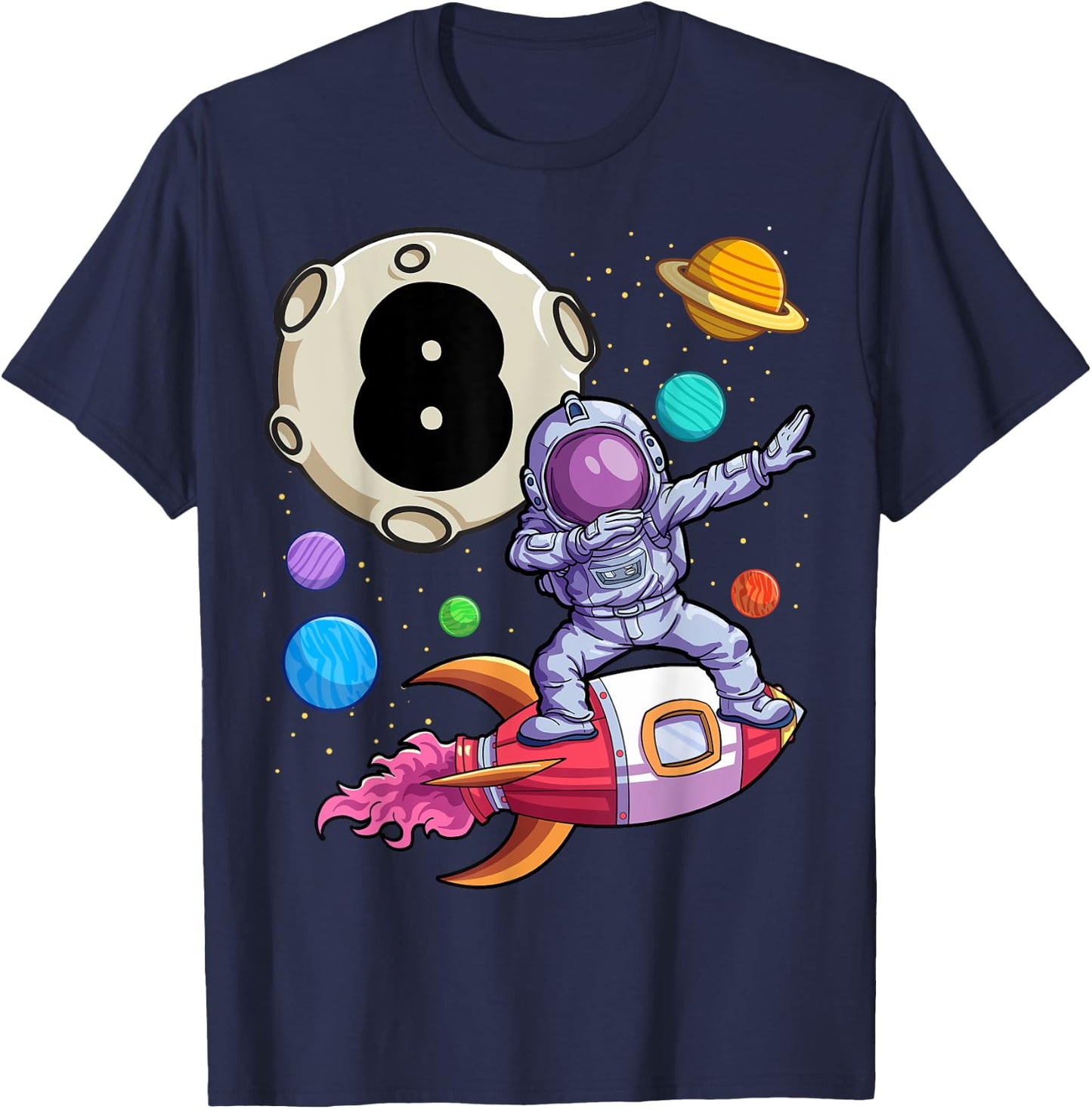 Dabbing Astronaut 8 Yrs Old Birthday Boy Space 8th Birthday T-Shirt - T-Shirt | Navy