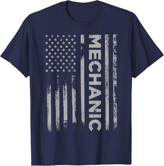 Mechanic American Flag Men Patriotic Car Mechanic USA Flag T-Shirt - T-Shirt | Navy