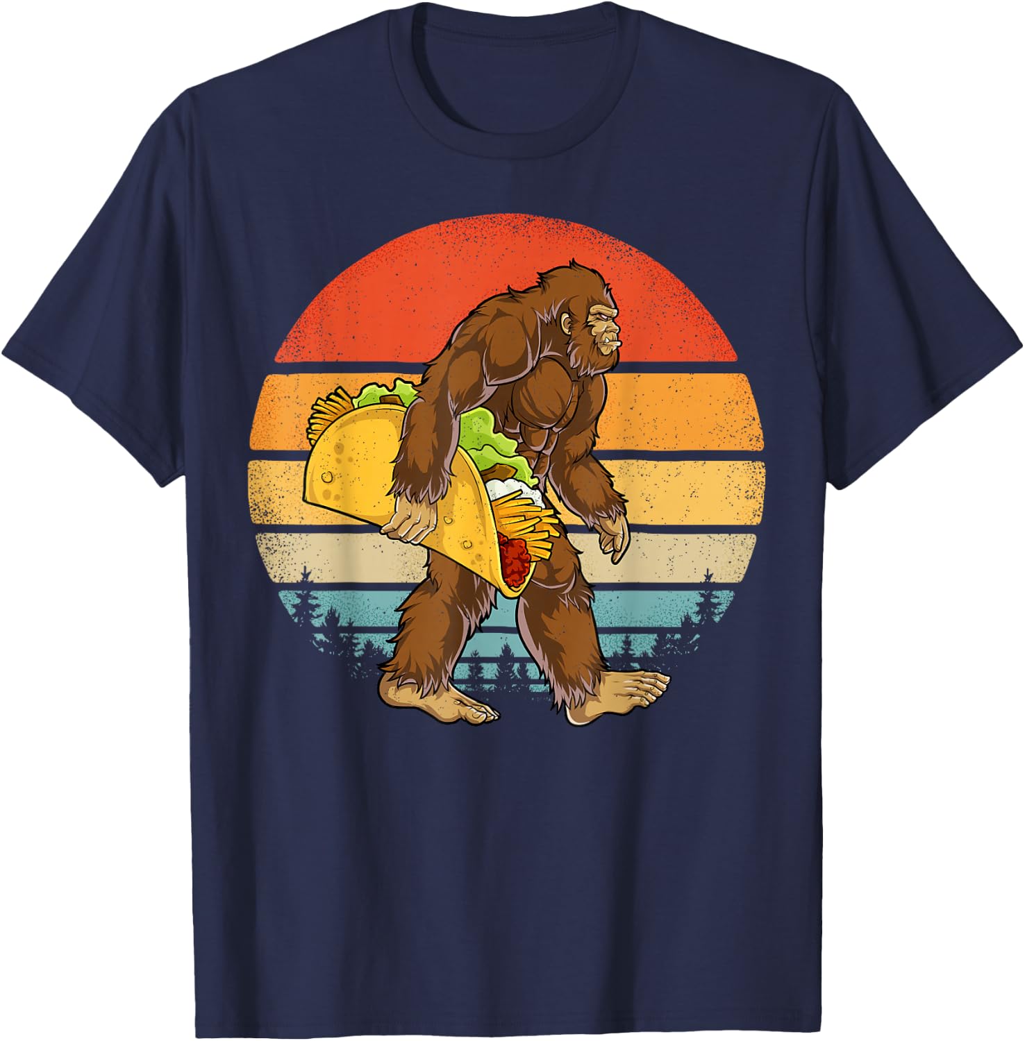 Bigfoot Carrying Taco Funny Cinco de Mayo Boys Men Sasquatch T-Shirt - T-Shirt | Navy