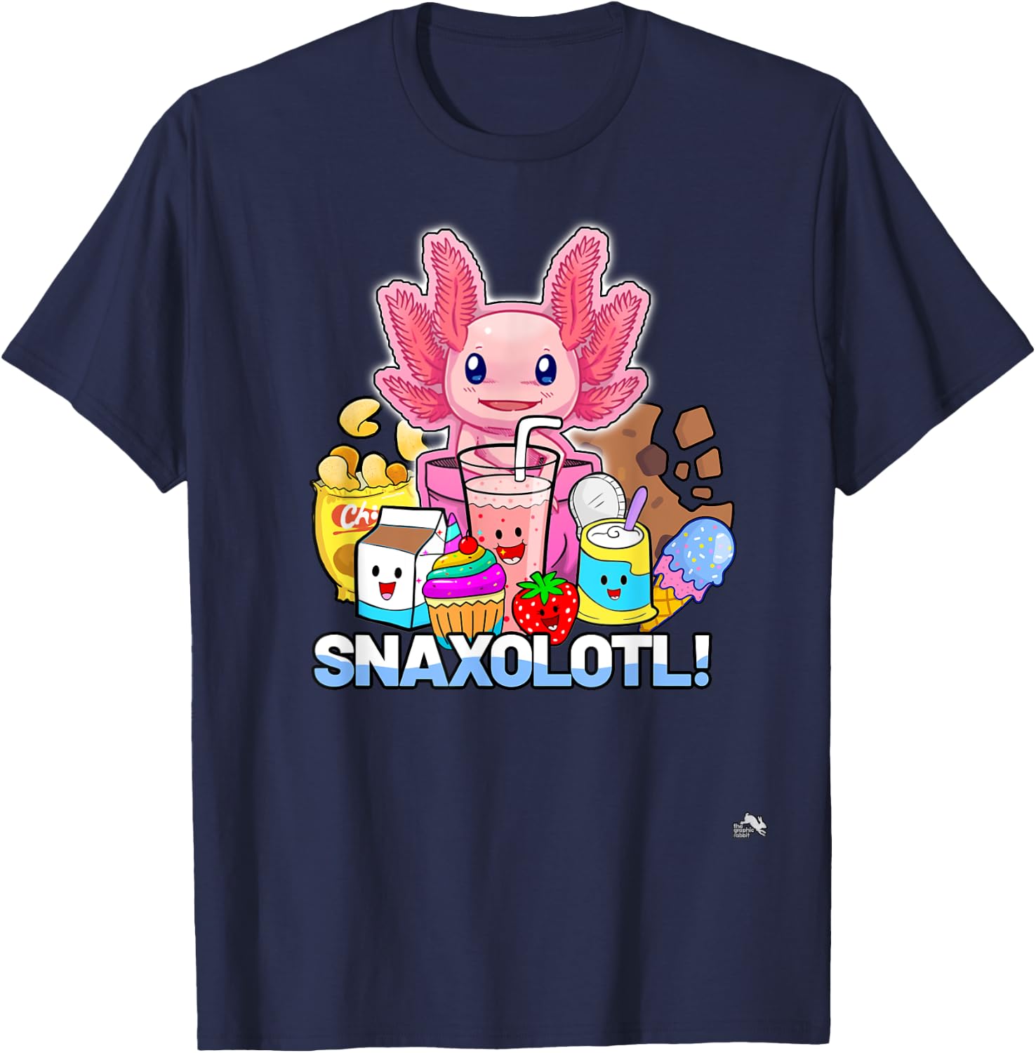 Pet Axolotl - Snaxolotl - Cute Snacks, Funny Kawaii T-Shirt - T-Shirt | Navy