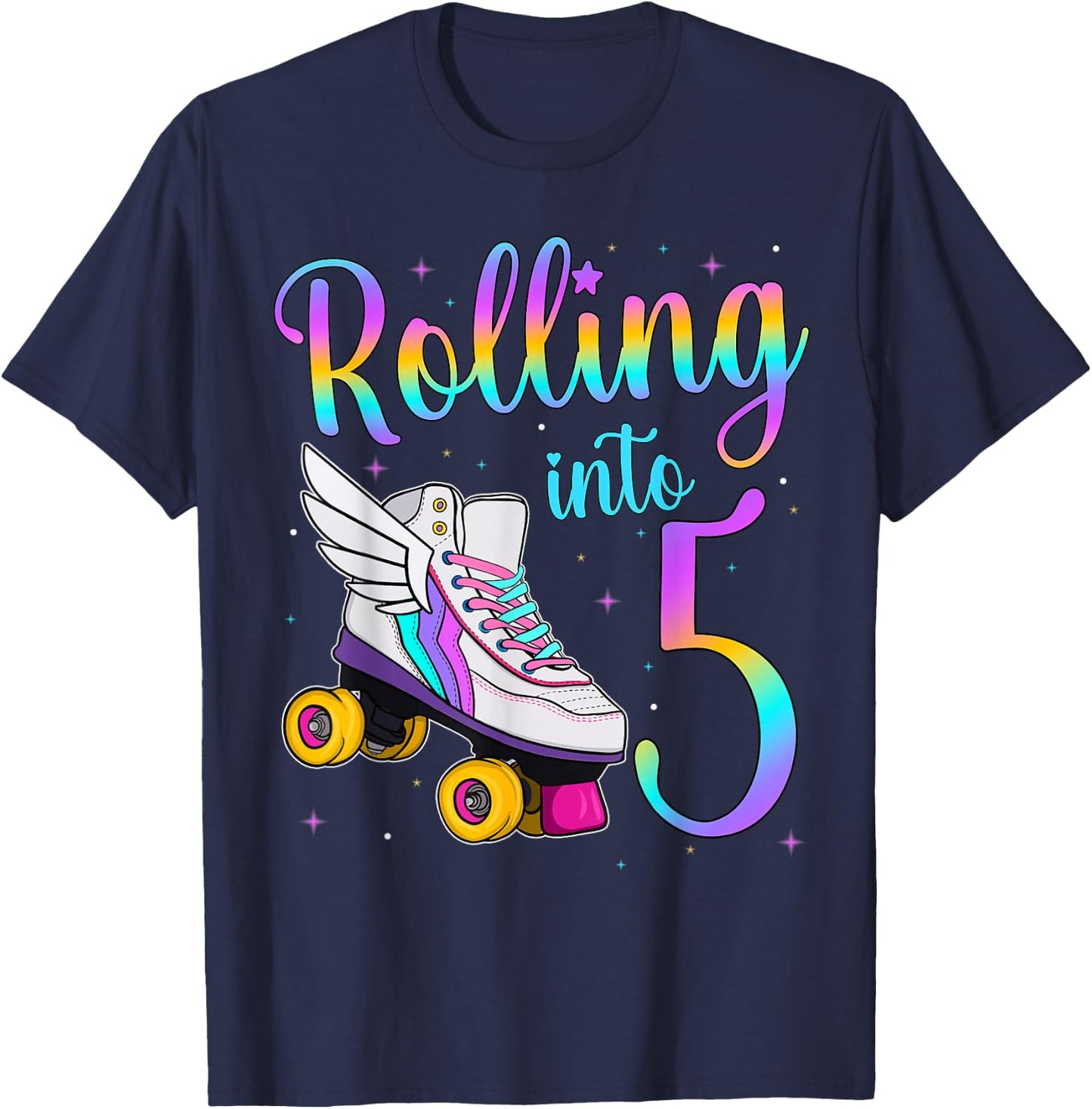 Rolling Into 5 years. Lets Roll I'm Turning 5 Roller Skates T-Shirt - T-Shirt | Navy