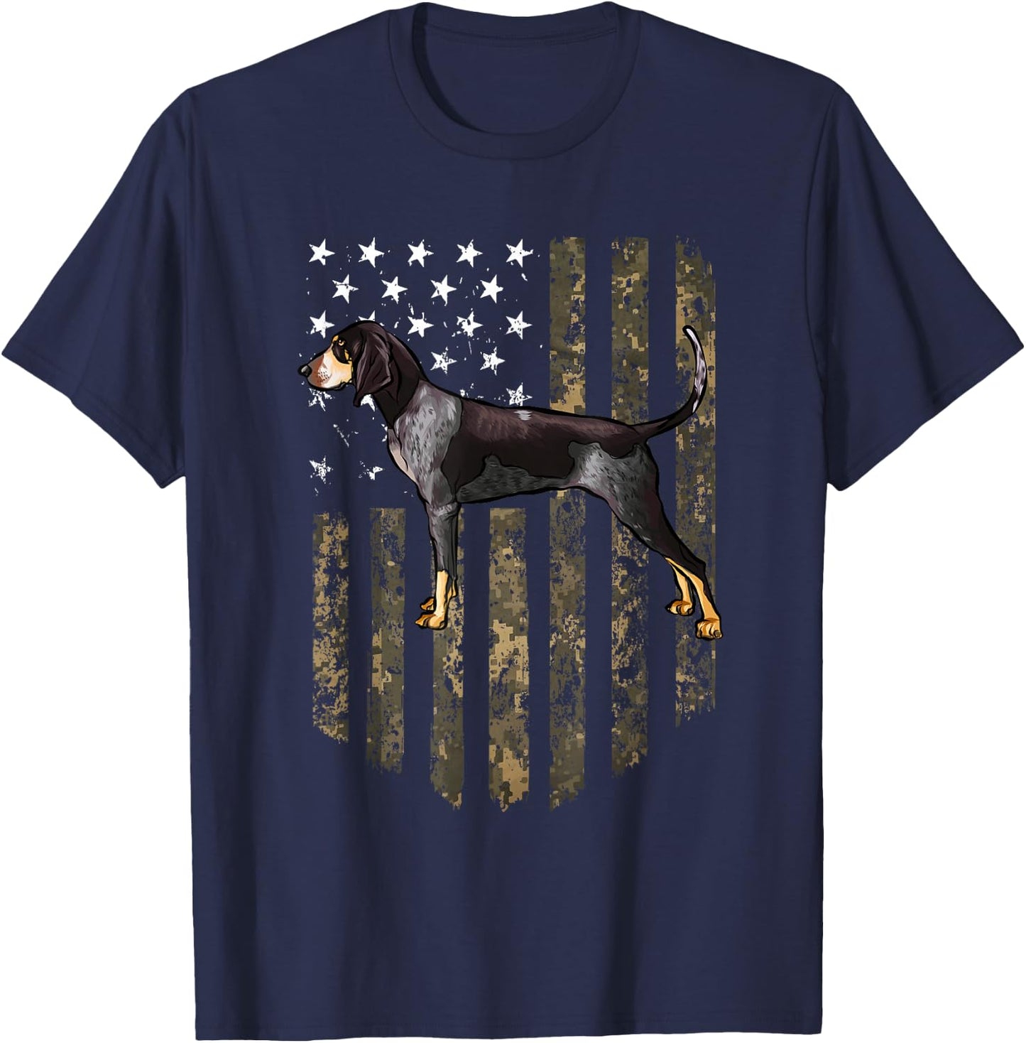 Camo American Flag Bluetick Coonhound 4th of July USA T-Shirt - T-Shirt | Navy