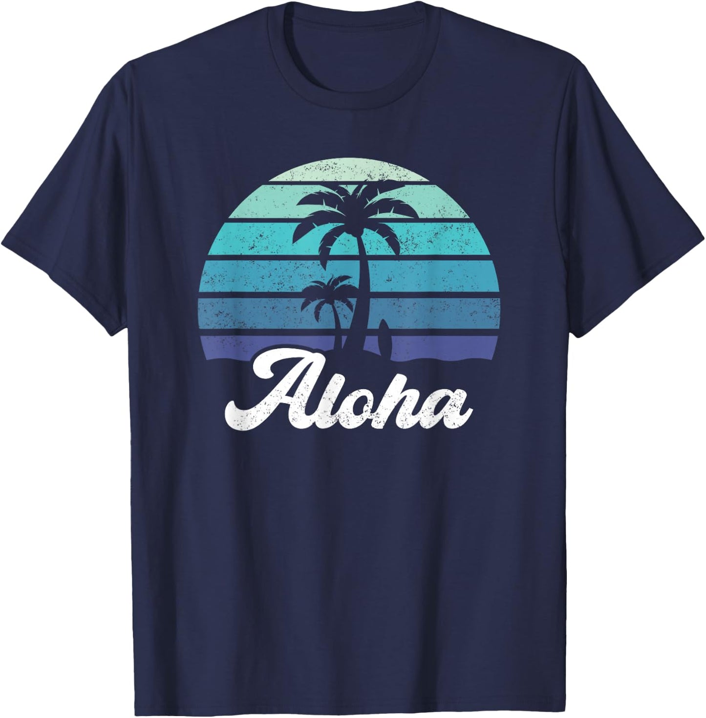 Aloha Hawaii Hawaiian Island Shirt Palm Tree Surfboard Beach T-Shirt - T-Shirt | Navy