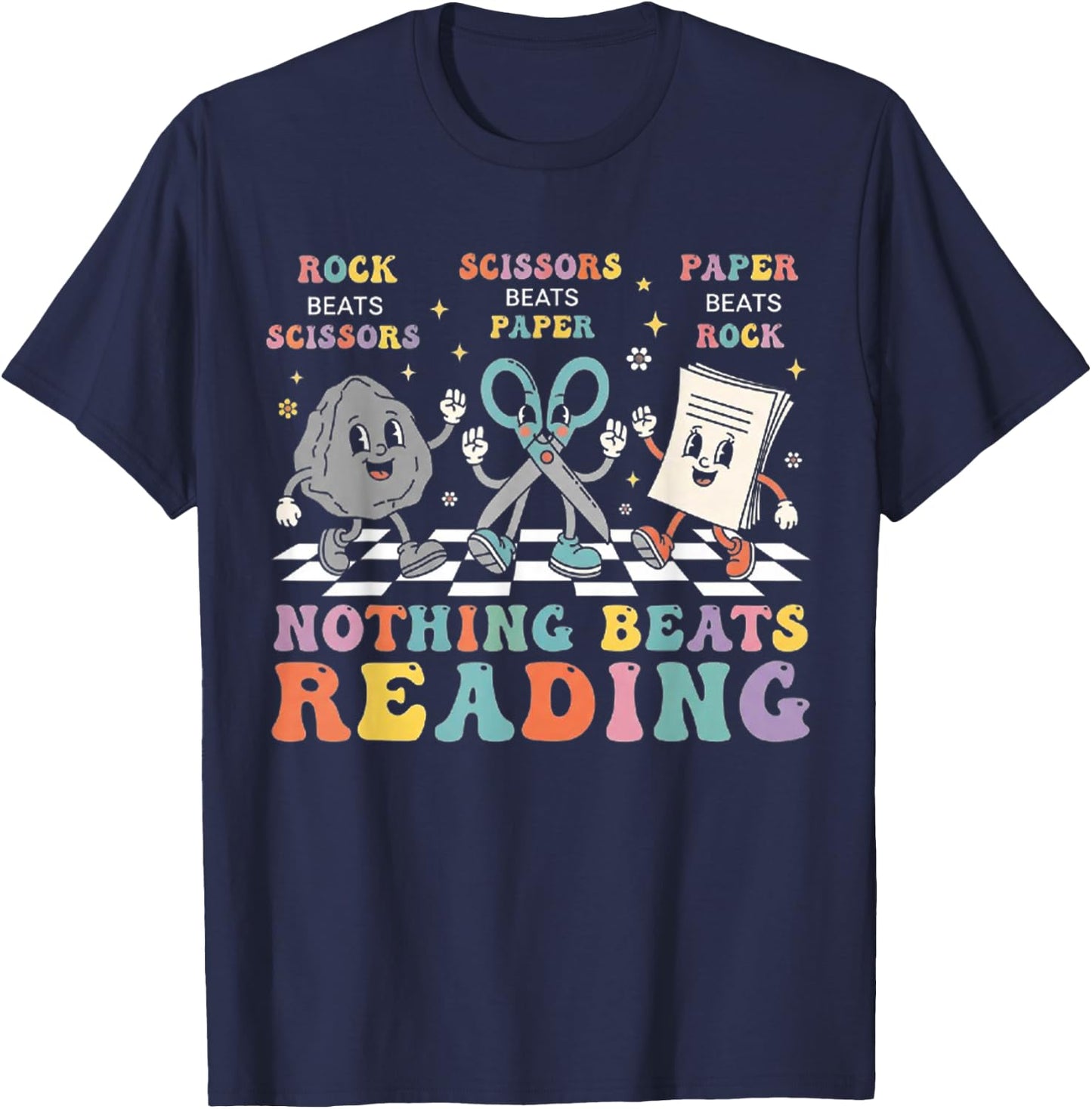 Nothing Beats Reading Rock Paper Scissors Funny Book Lover T-Shirt - T-Shirt | Navy