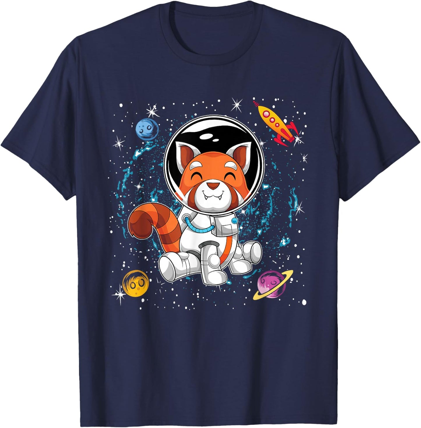 Red Panda Space Scientist Animal Rocket Planets Astronaut T-Shirt - T-Shirt | Navy