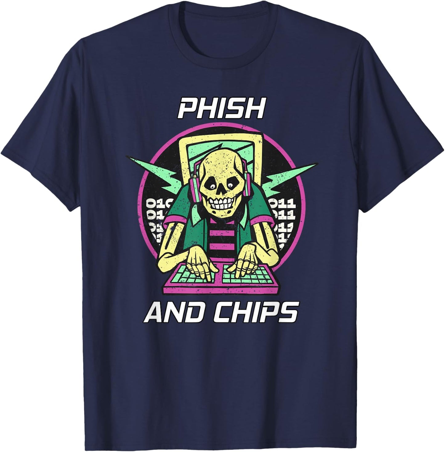 Phish and Chips Funny Hacker T-Shirt - T-Shirt | Navy