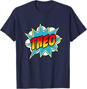 Kids Boys Theo Comic Book Superhero Name T-Shirt - T-Shirt | Navy