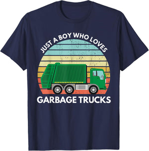 Just A Boy Who Loves Garbage Trucks T-Shirt - T-Shirt | Navy