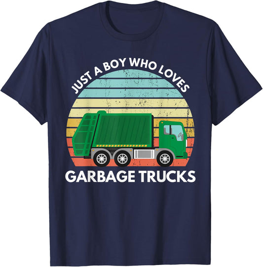 Just A Boy Who Loves Garbage Trucks T-Shirt - T-Shirt | Navy