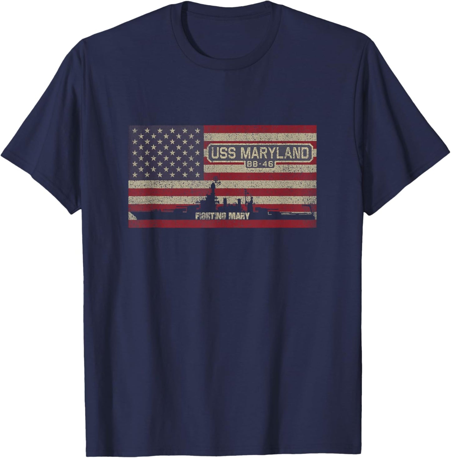 USS Maryland BB-46 WW2 Battleship USA American Flag T-Shirt - T-Shirt | Navy