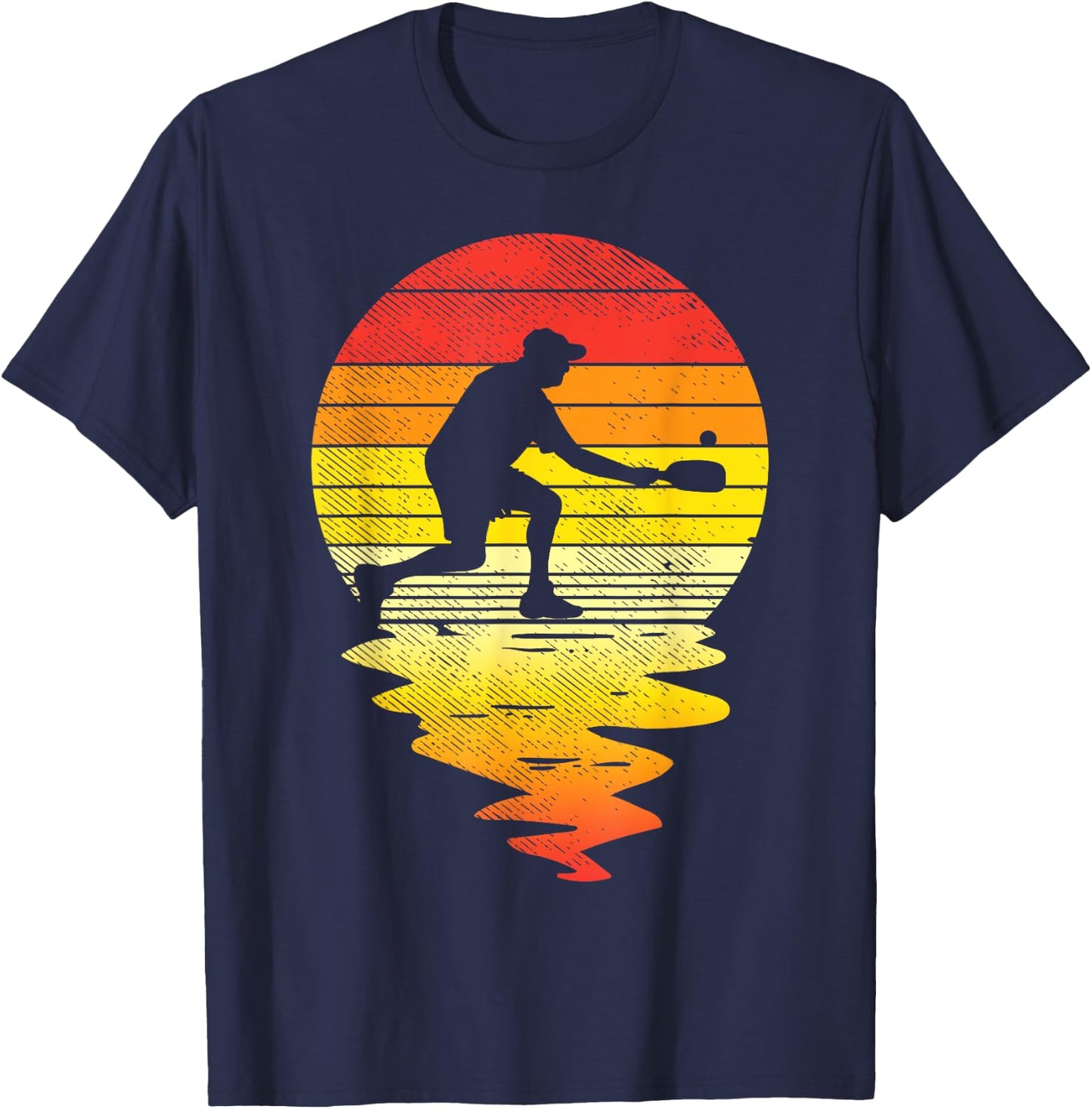Pickleball Sunset Retro Sport Pickle Ball Player Coach Gift T-Shirt - T-Shirt | Navy