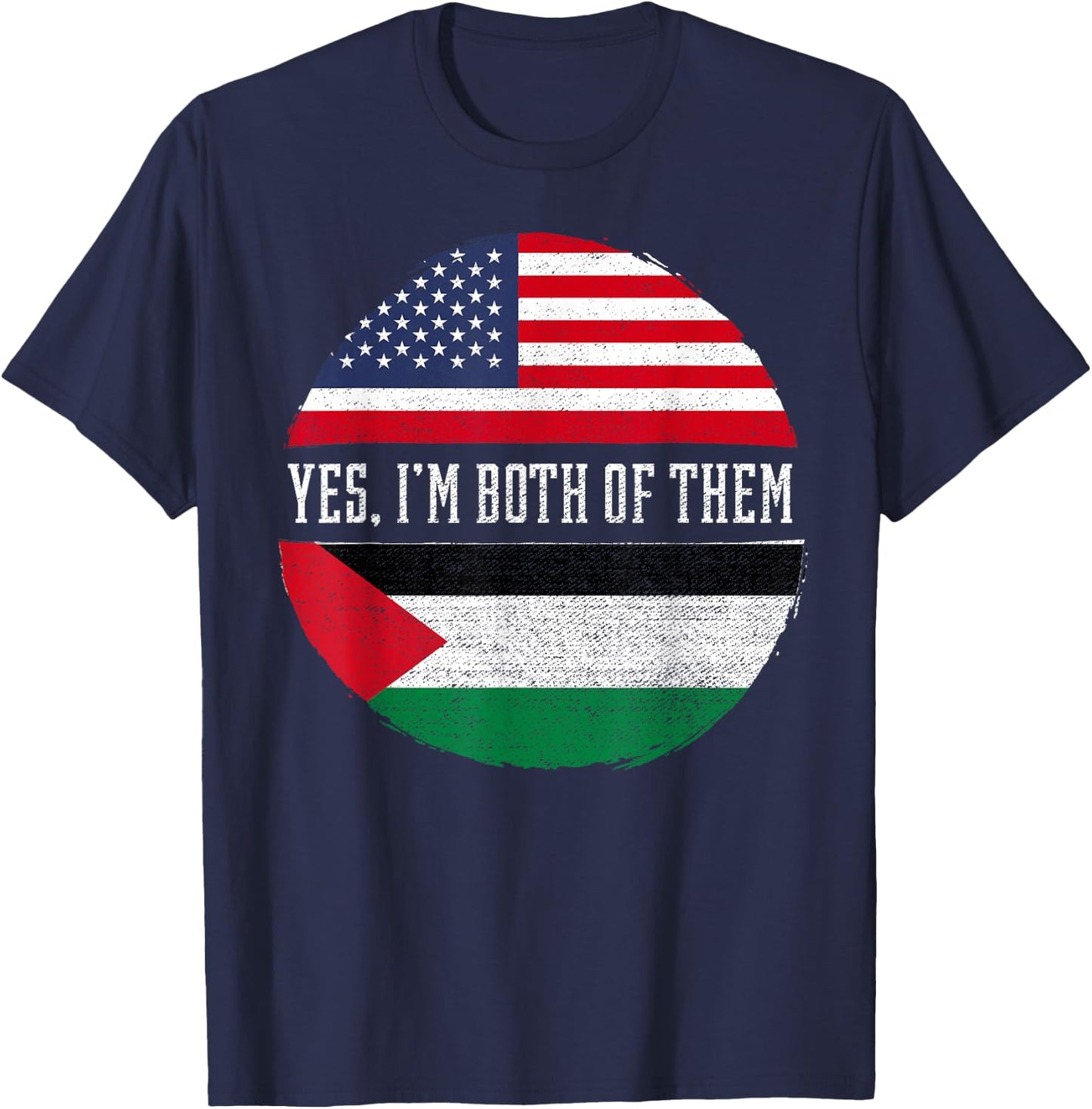 Half American Half Palestinian USA Flag Palestine Heritage Women Kids Men T-Shirt - T-Shirt | Navy