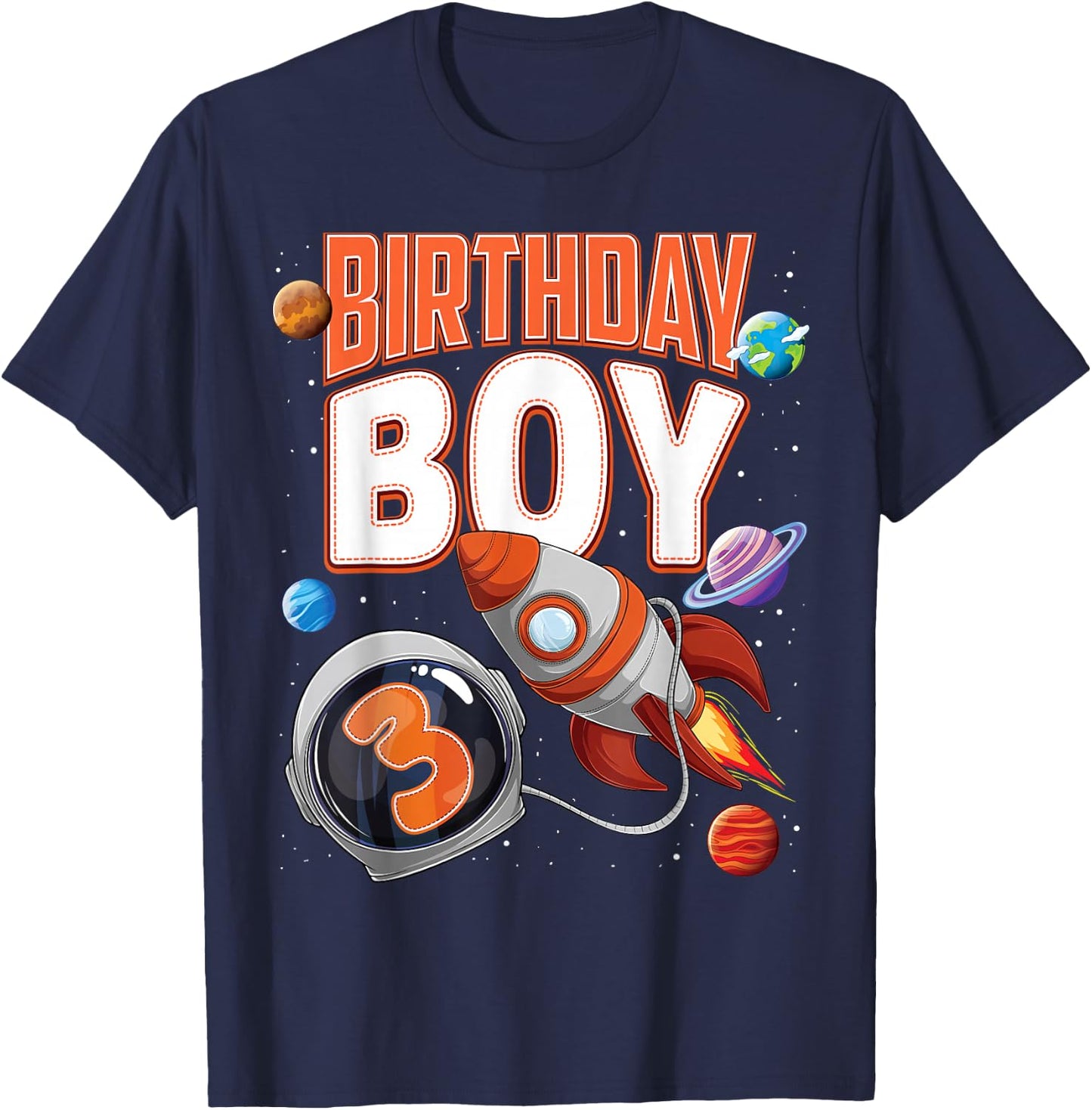 3 Year Old Spaceship Boy 3rd Birthday Space Shuttle Rocket T-Shirt - T-Shirt | Navy