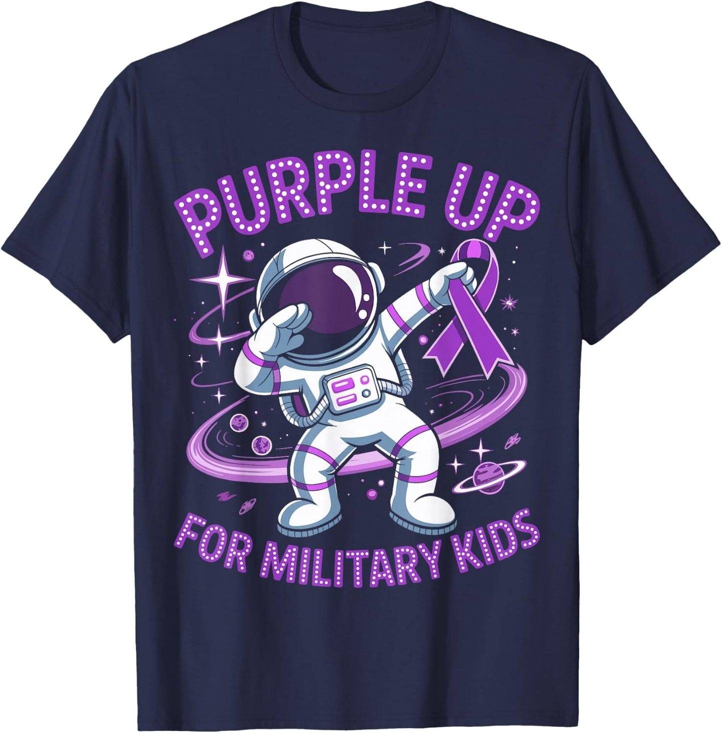 Purple Up for Military Kids Military Child Month Astronaut T-Shirt - T-Shirt | Navy