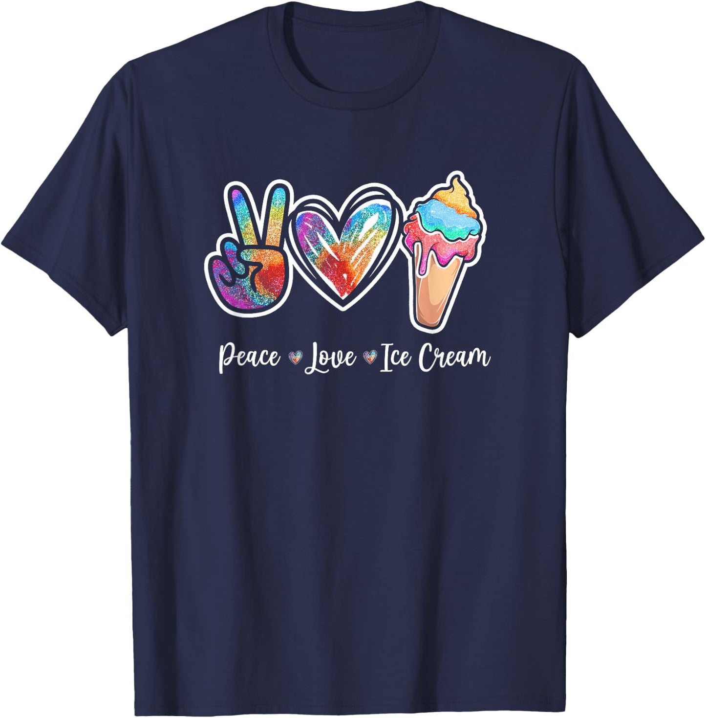 Peace Love Ice Cream Cute for Girls Teens Women Small T-Shirt - T-Shirt | Navy