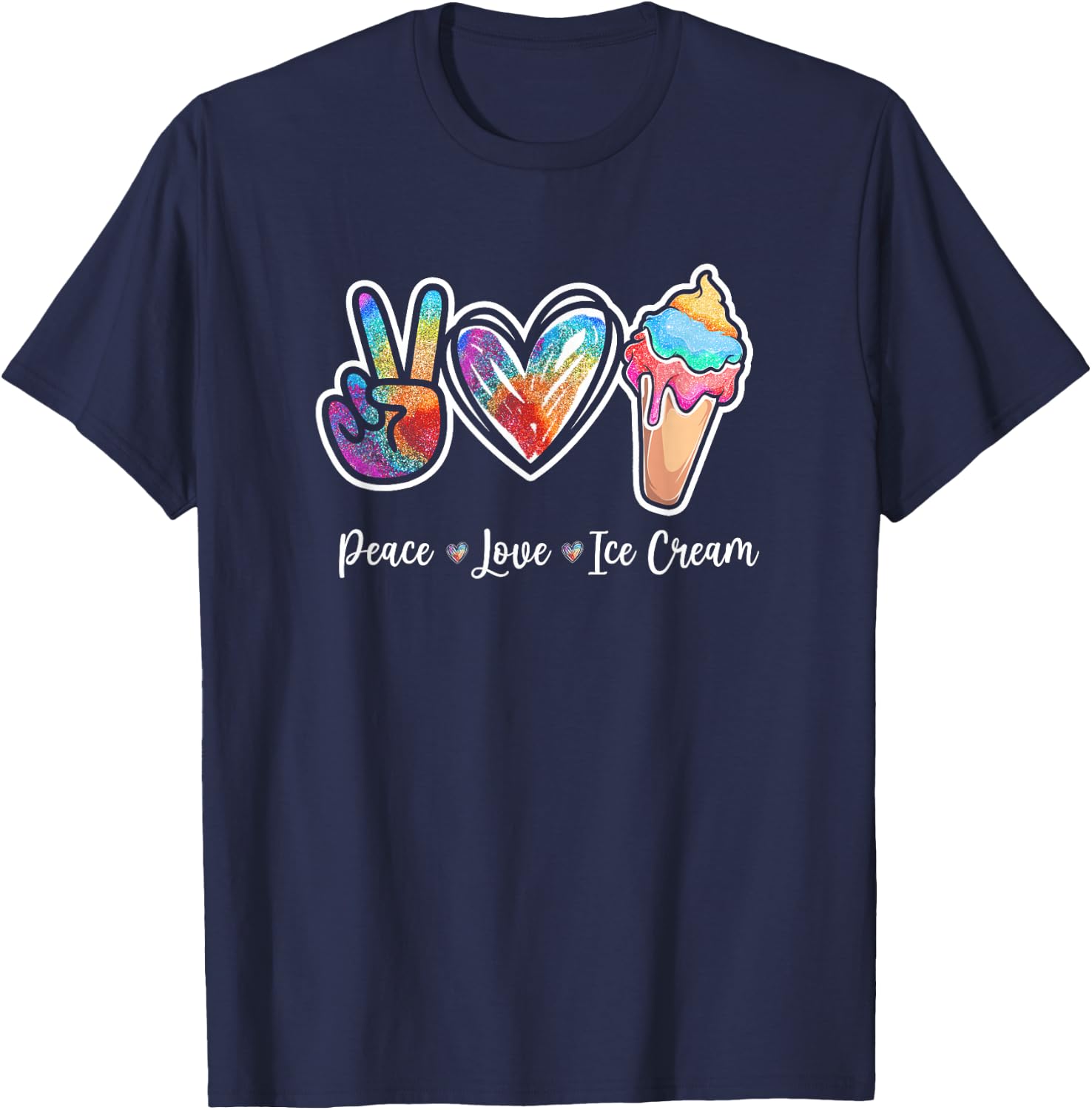 Peace Love Ice Cream Cute for Girls Teens Women Small T-Shirt - T-Shirt | Navy