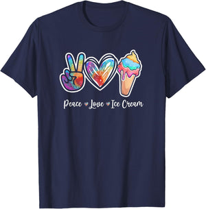 Peace Love Ice Cream Cute for Girls Teens Women Small T-Shirt - T-Shirt | Navy