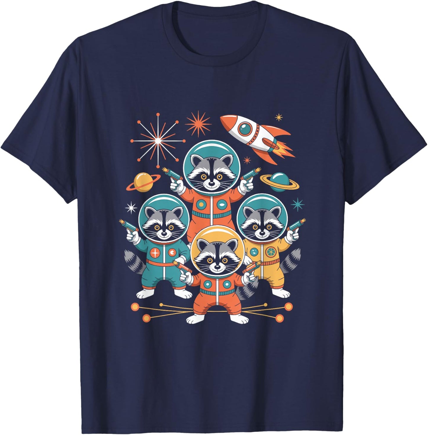 Space Raccoon Astronaut Squad Cosmic Rocket Galaxy Raccoon T-Shirt - T-Shirt | Navy