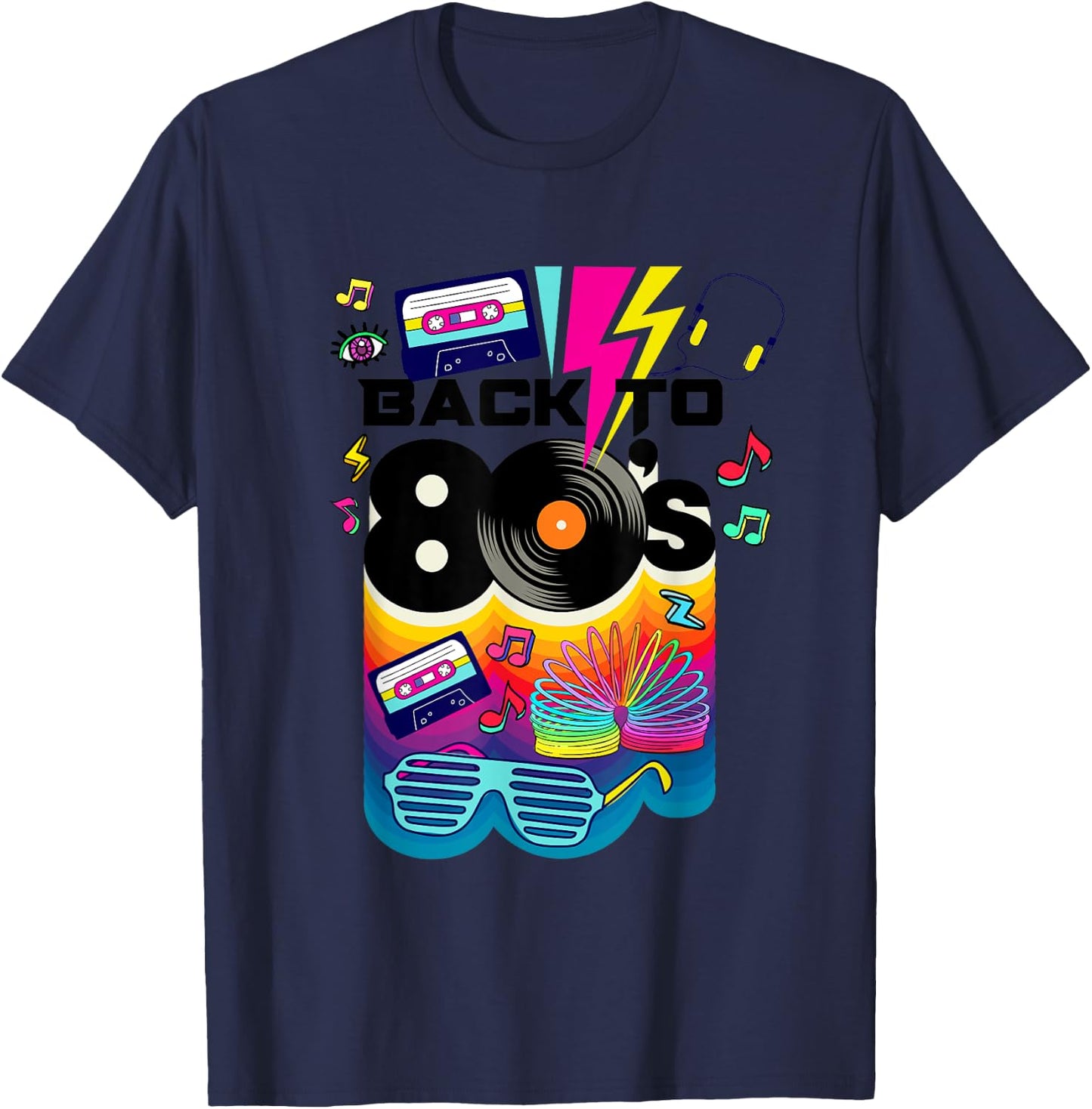 Vintage Retro Back To 80's I Love 80's Graphic Design T-Shirt - T-Shirt | Navy