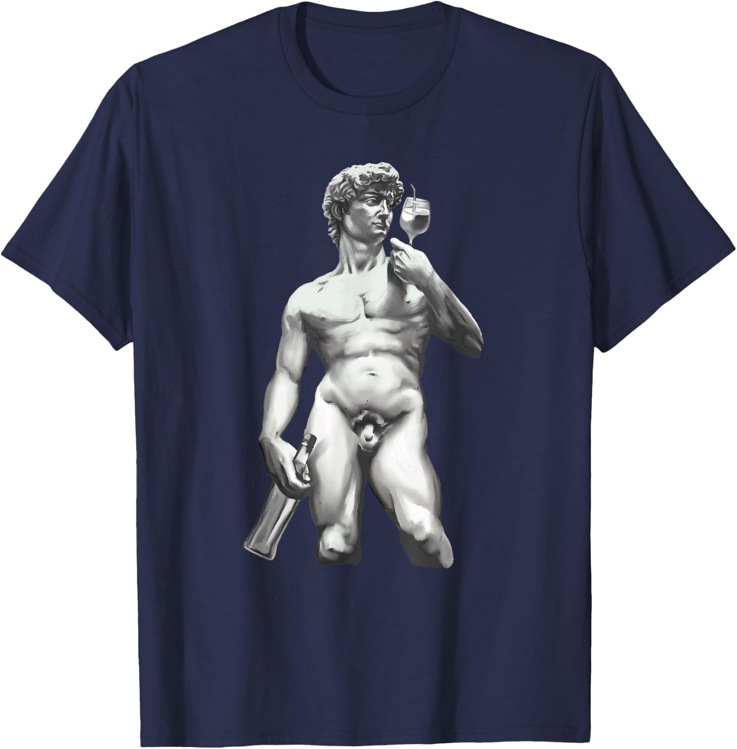 Wine David Statue Funny Vintage Art Wine Lover T-Shirt - T-Shirt | Navy