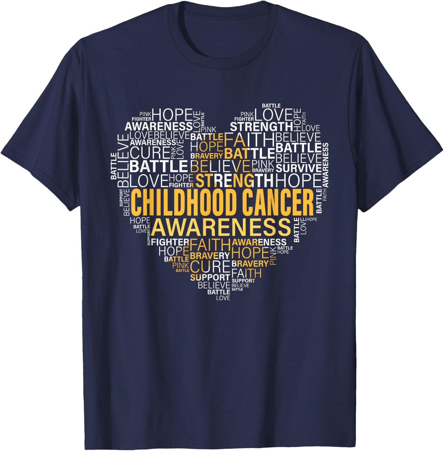 Childhood Cancer Awareness Hope Support Strong Warrior T-Shirt - T-Shirt | Navy