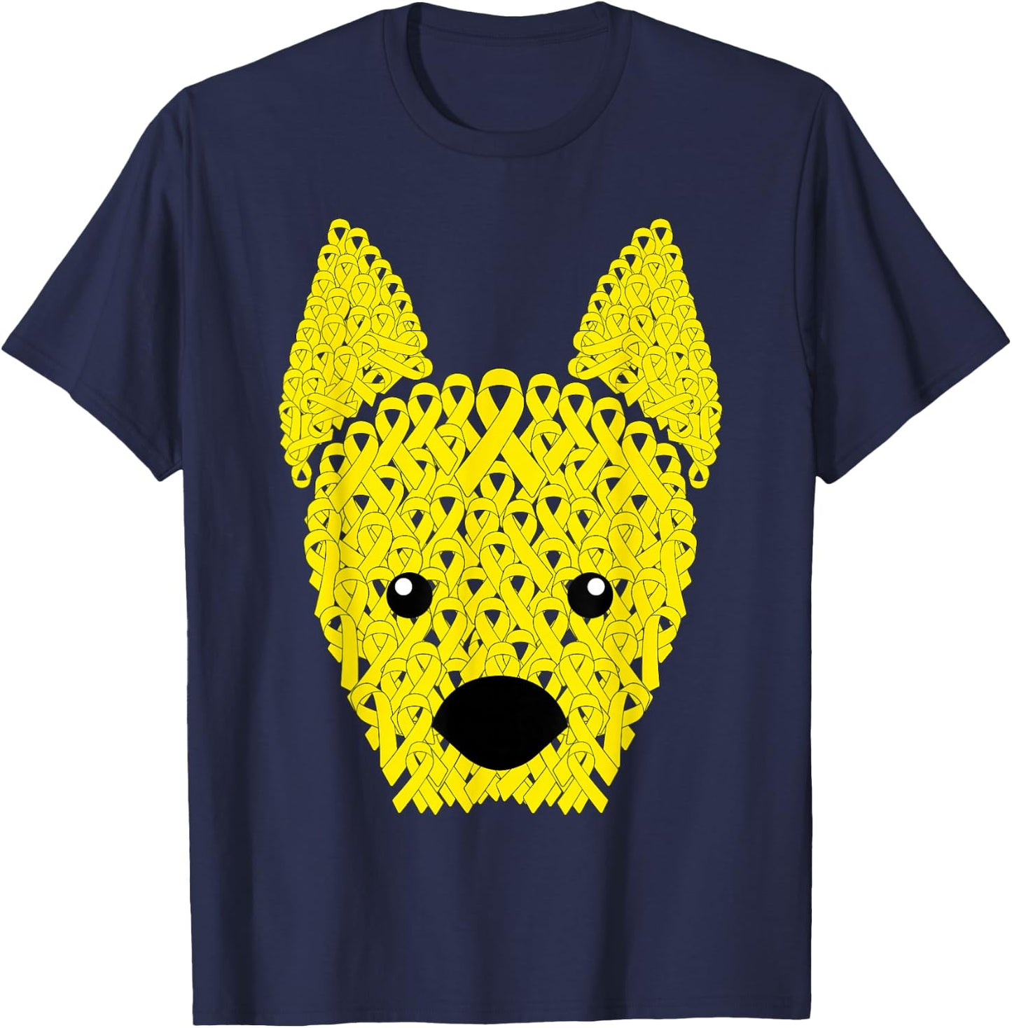 Yellow Ribbon Dog Face Sarcoma Bone Cancer Awareness Warrior T-Shirt - T-Shirt | Navy