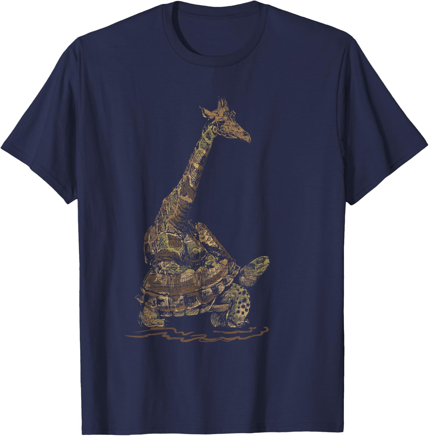 Turtle Riding Zoo Keeper Gift Vintage Giraffe T-Shirt - T-Shirt | Navy