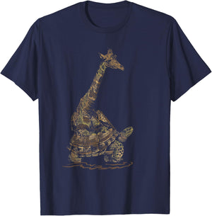 Turtle Riding Zoo Keeper Gift Vintage Giraffe T-Shirt - T-Shirt | Navy