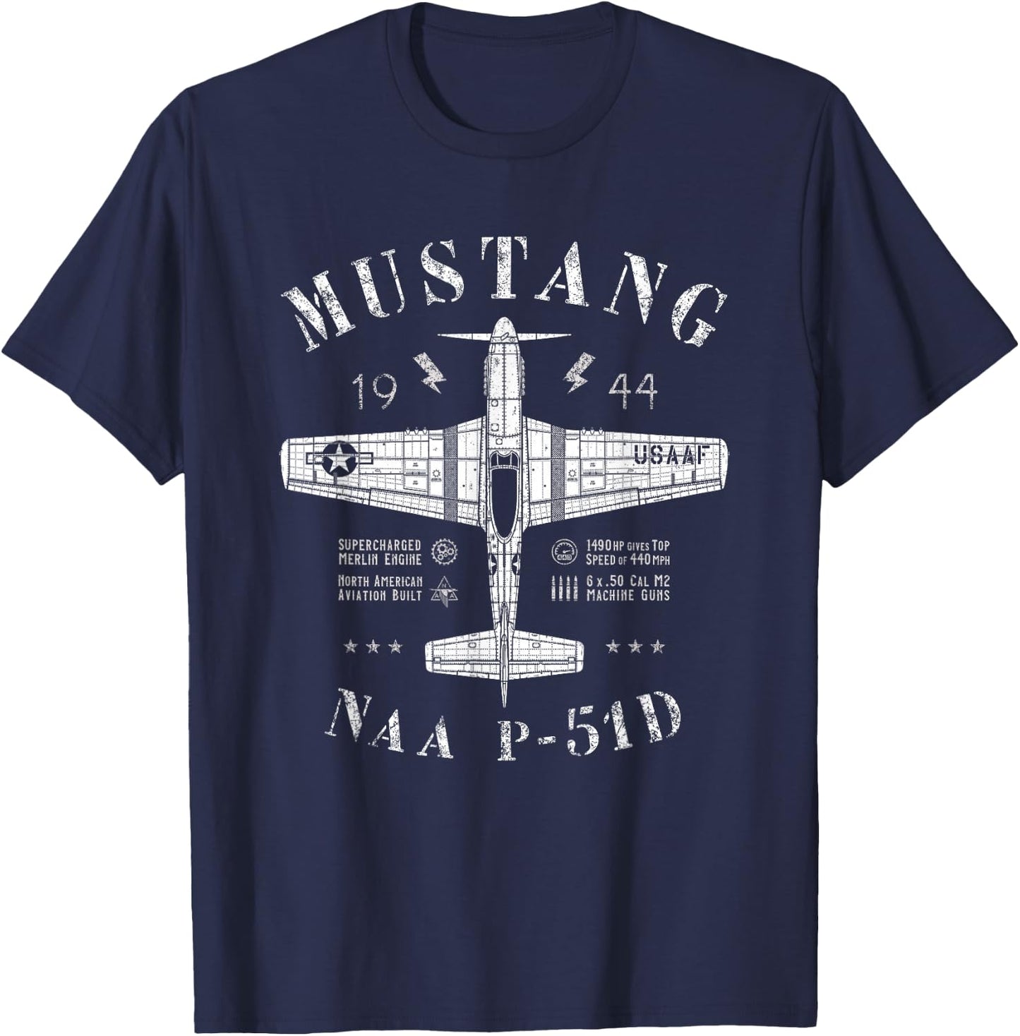 P-51 Mustang WW2 North American P51 D Vintage Fighter Plane T-Shirt - T-Shirt | Navy