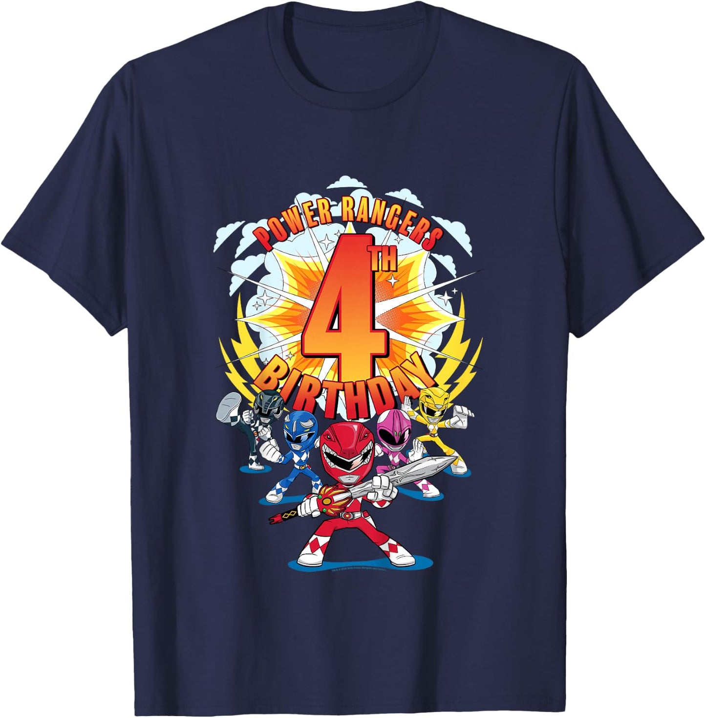 Kids Power Rangers 4th Birthday Power Pose Group T-Shirt - T-Shirt | Navy