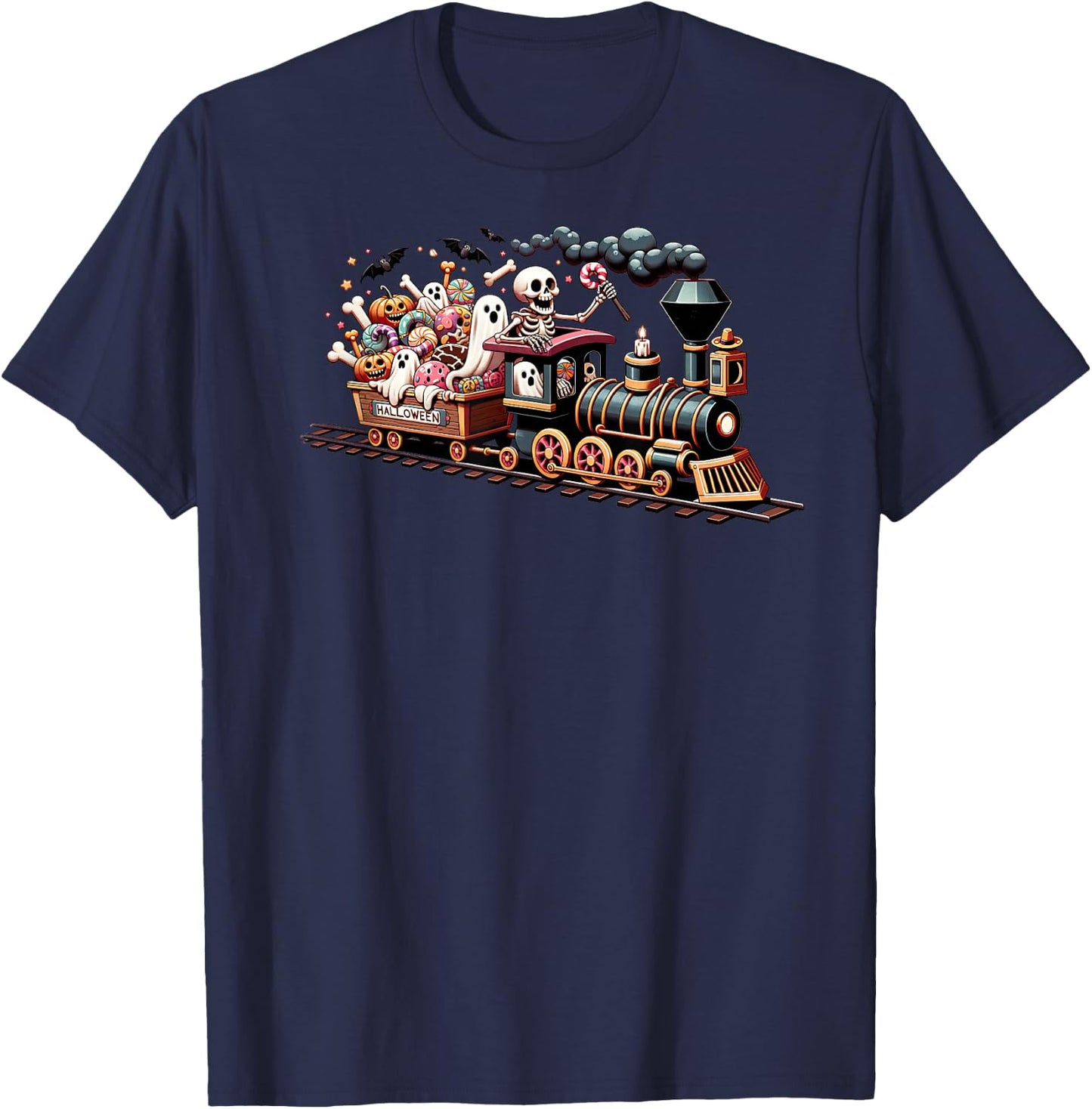 Cute Halloween Haunted Train For Kids and Halloween Lovers T-Shirt - T-Shirt | Navy
