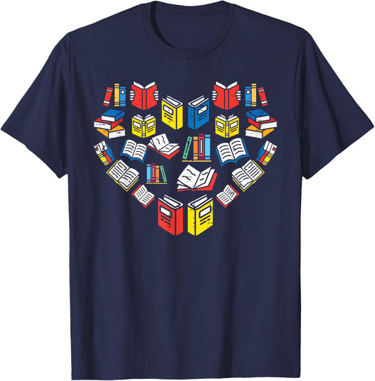 Books Heart Love Reading Teacher Librarian Bookworm Women T-Shirt - T-Shirt | Navy